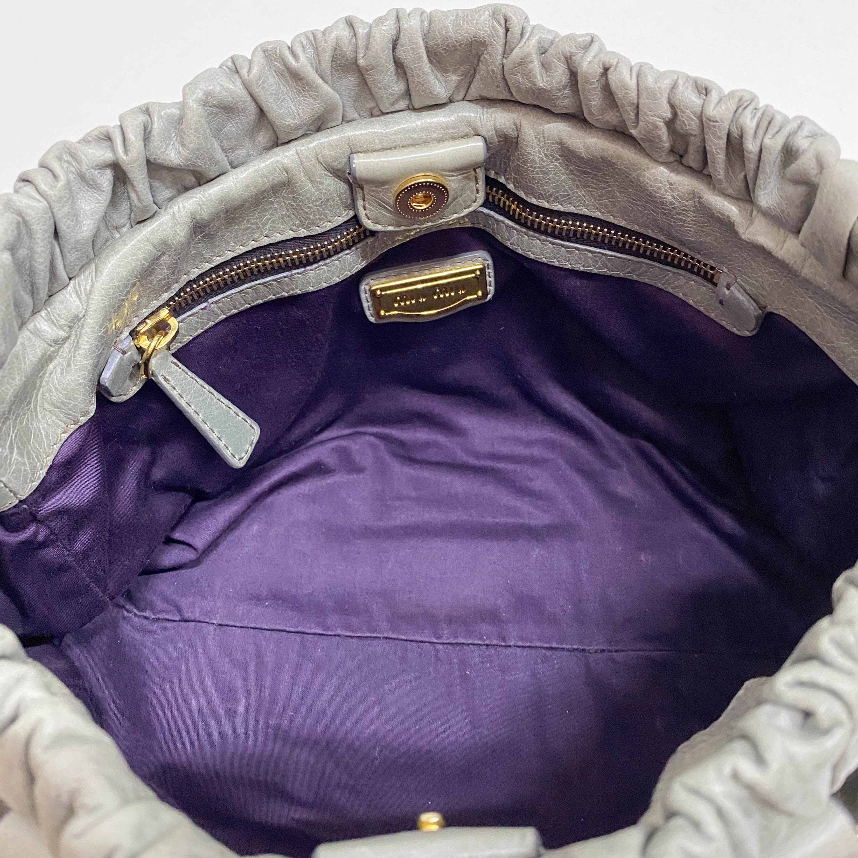 Vitello Bauletto Grey Calfskin Leather Two Way Bag