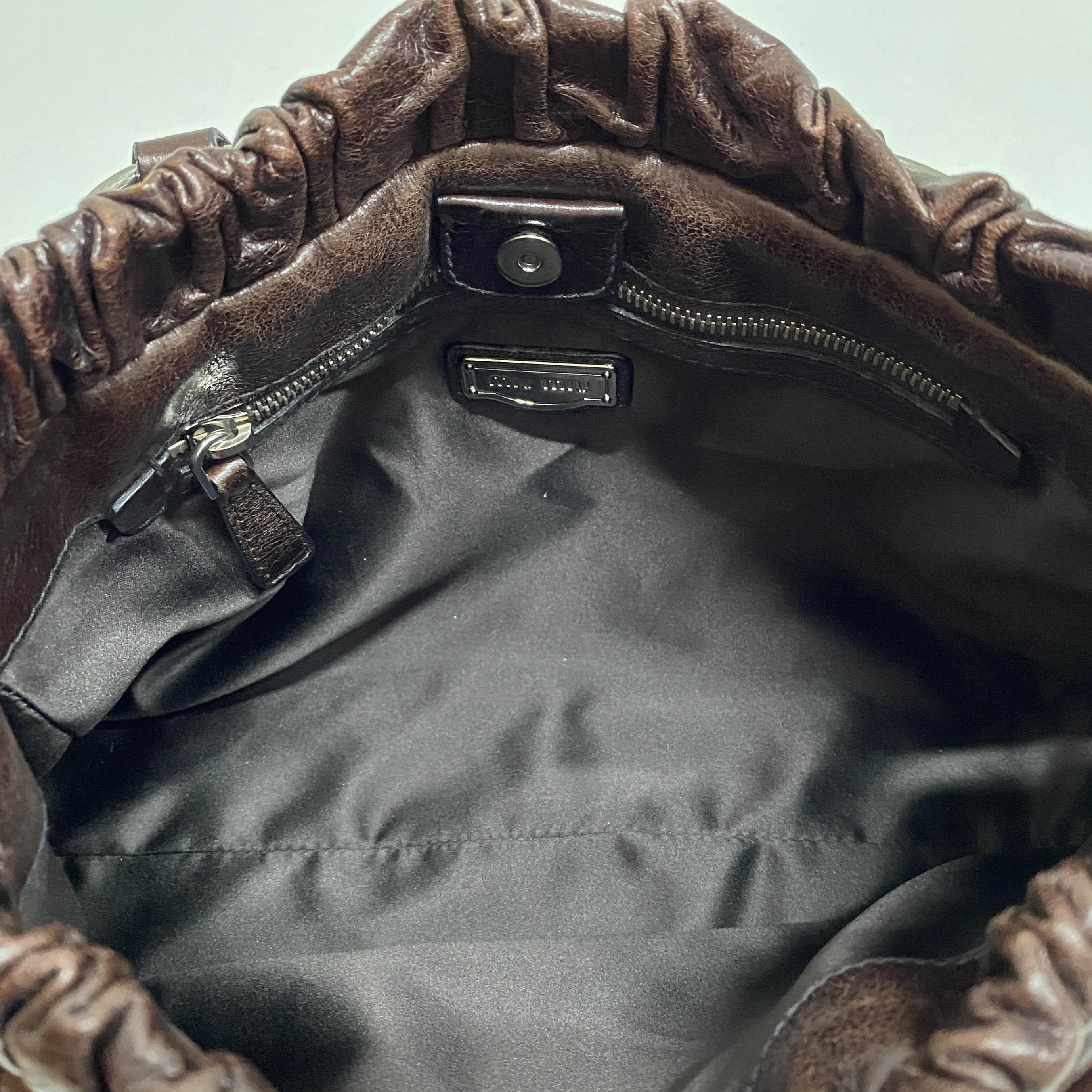 Vitello Bauletto Dark Brown Calfskin Leather Two Way Bag