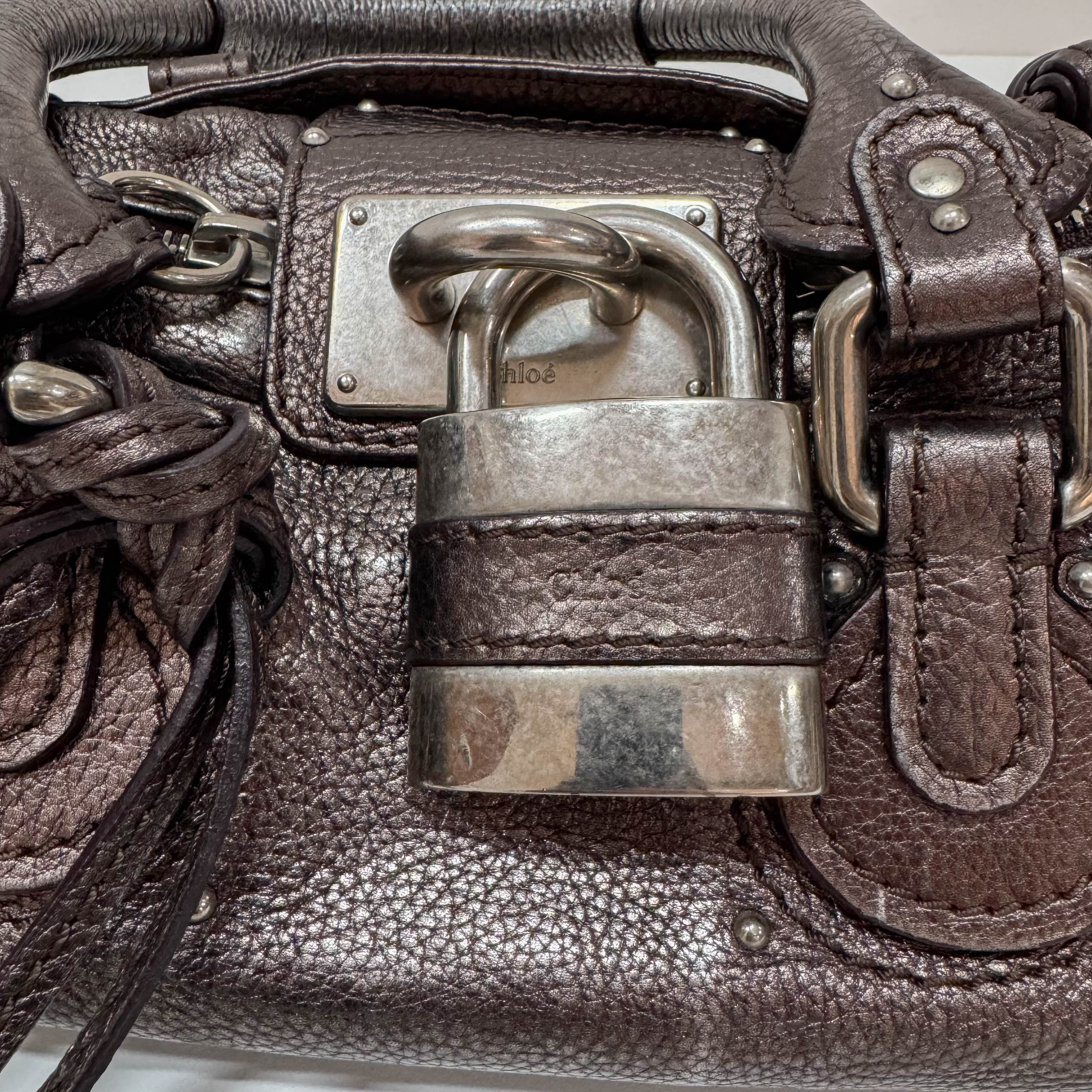 Mini Paddington Rose/Black Metallic Calfskin Leather Hand Bag