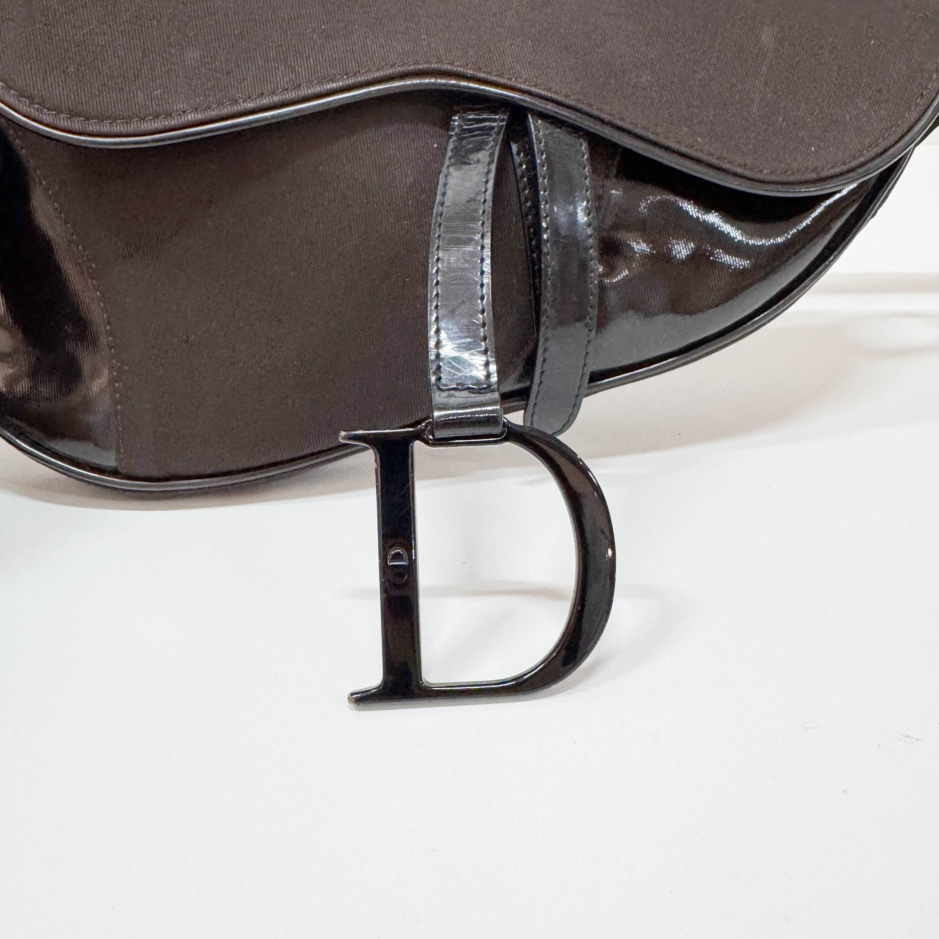 Saddle Brown Cotton & Patent Leather Shoulder Bag