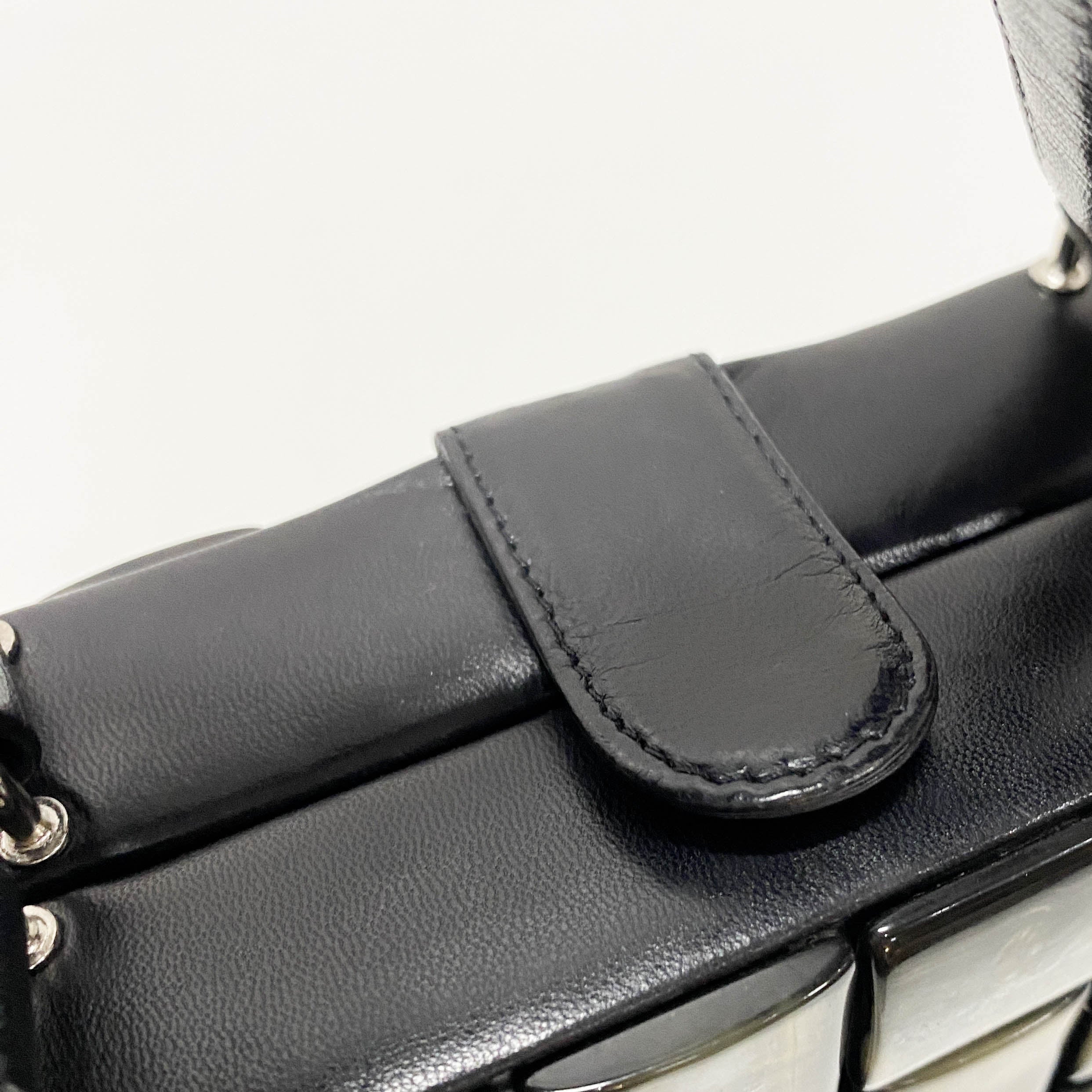 Intrecciato Black & Silver Leather Box Handbag