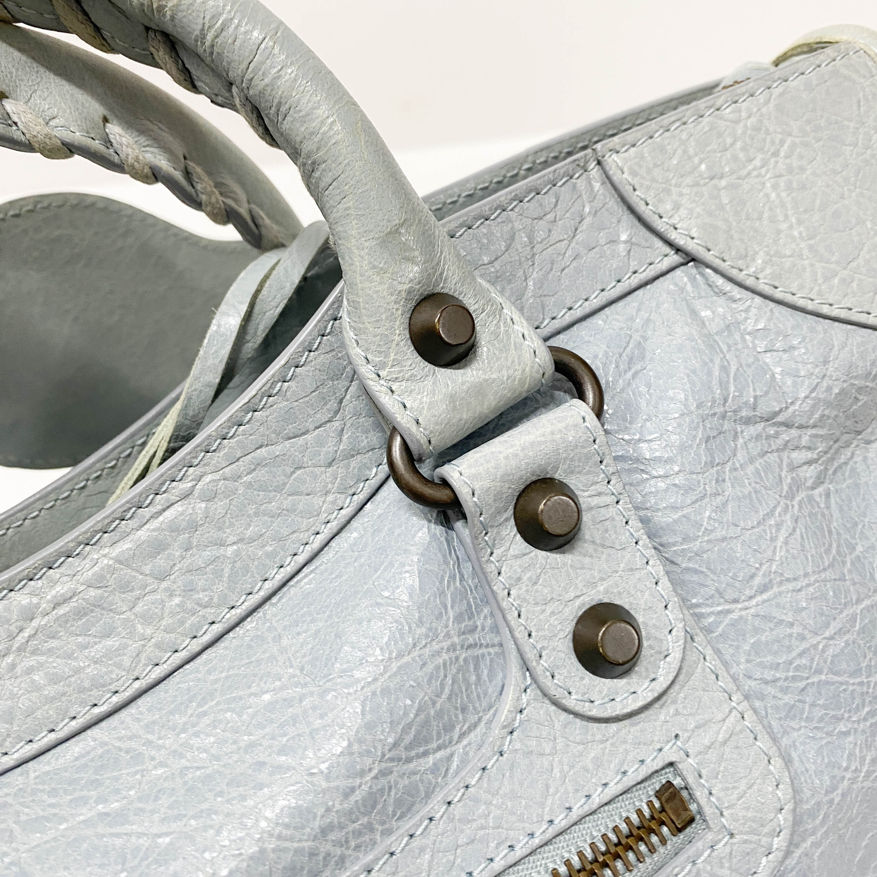 The City Blue Calfskin Leather Two Way Bag