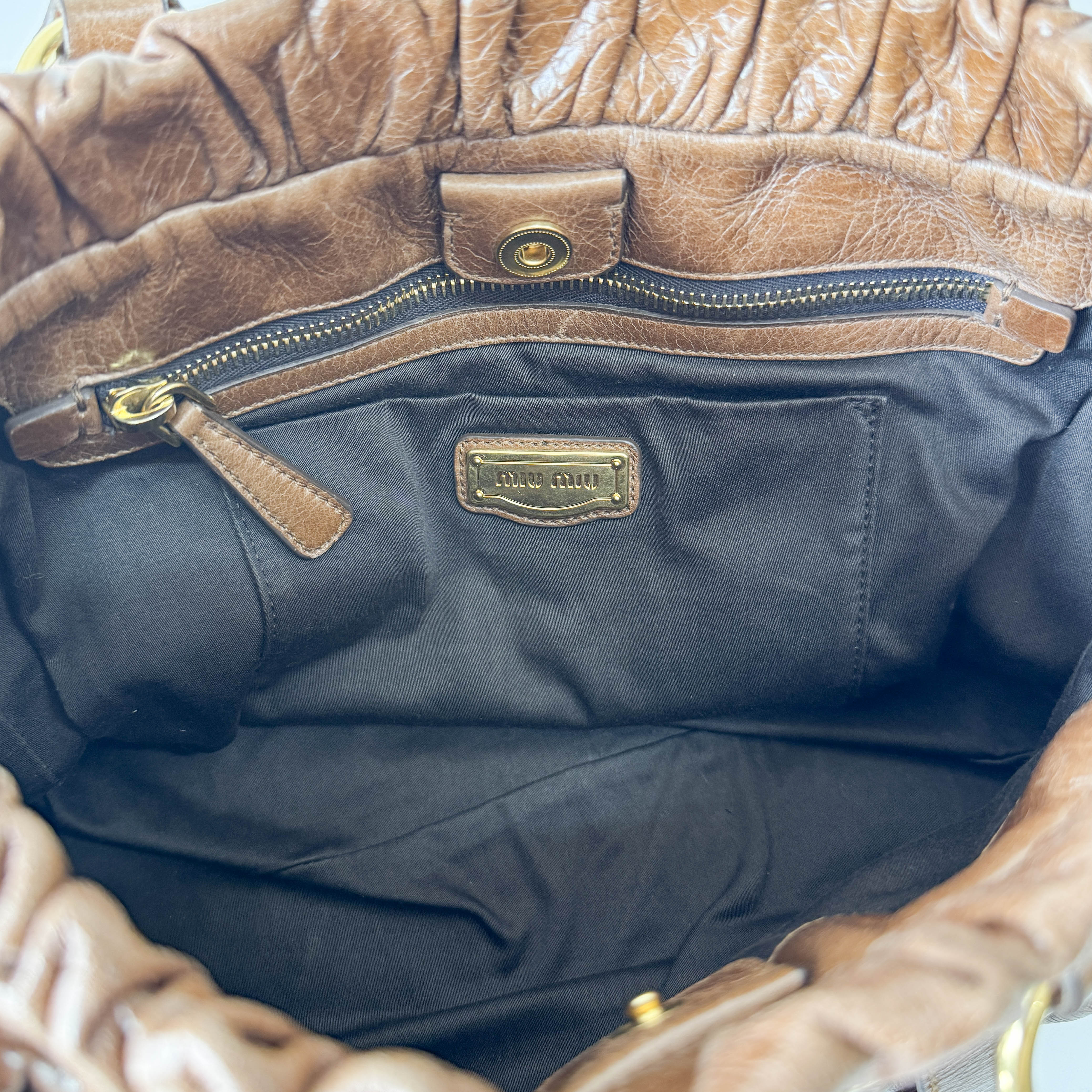 Vitello Bauletto Brown Calfskin Leather Two Way Bag