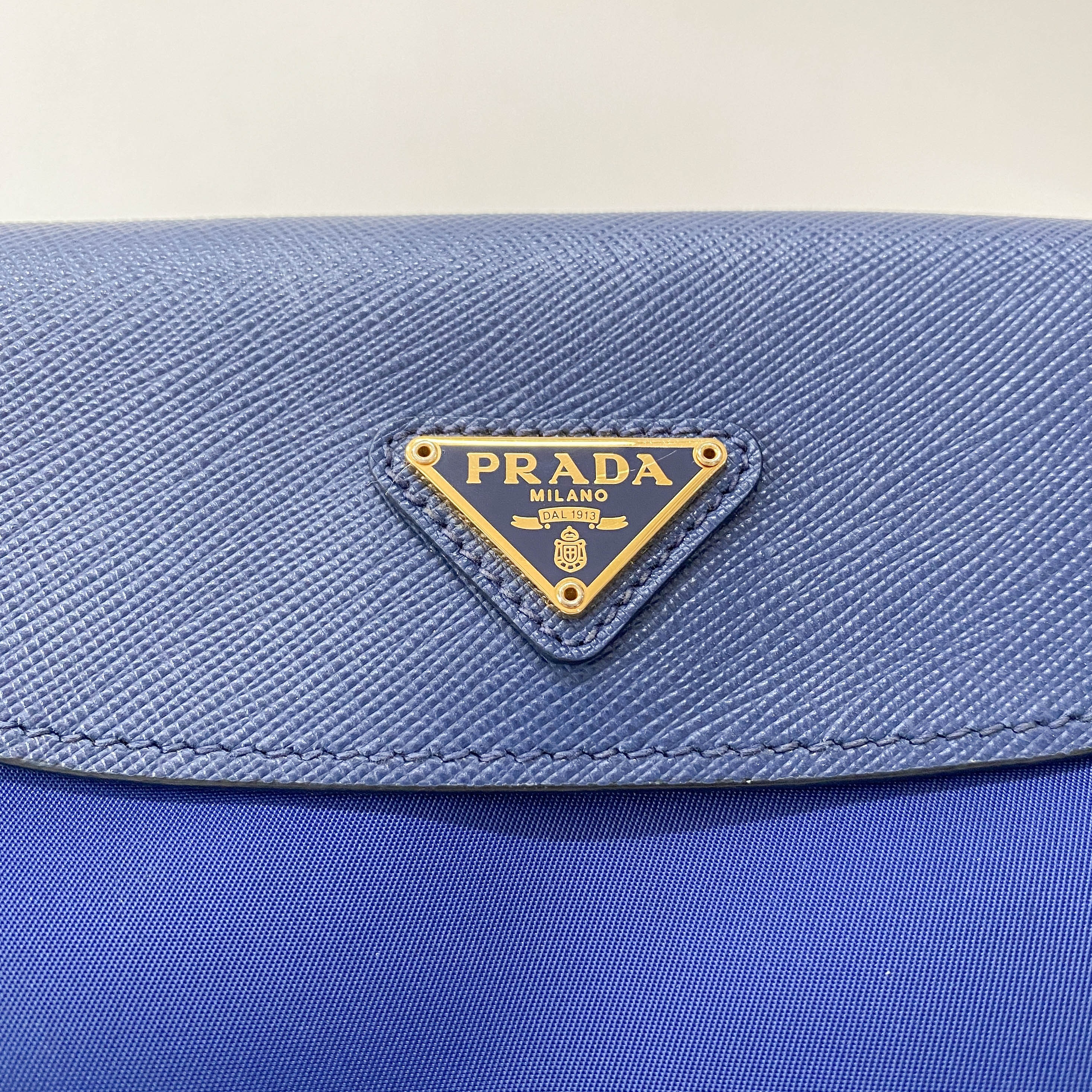 Gold Chain Blue Nylon Shoulder bag