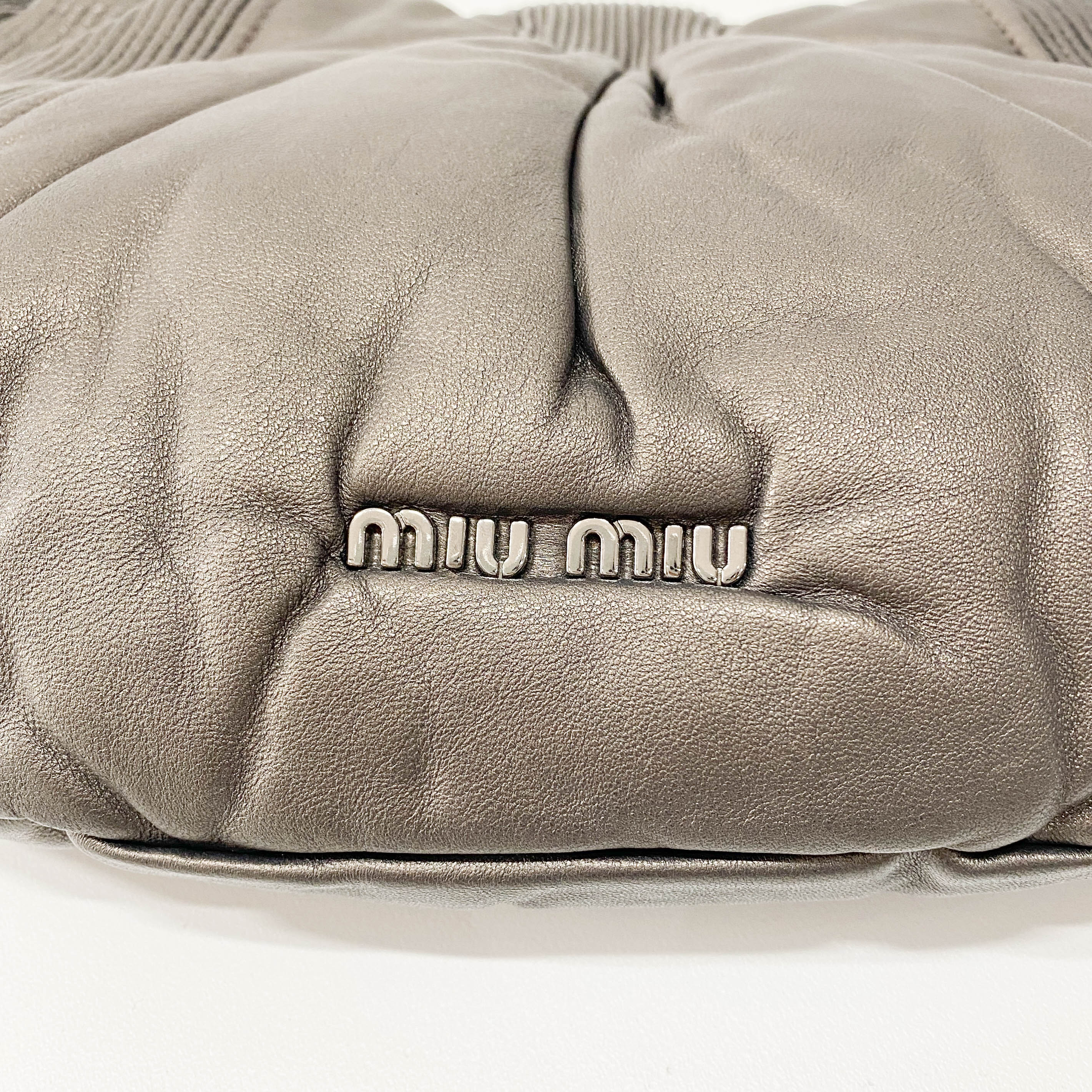 Metallic Grey Leather Clutch Bag