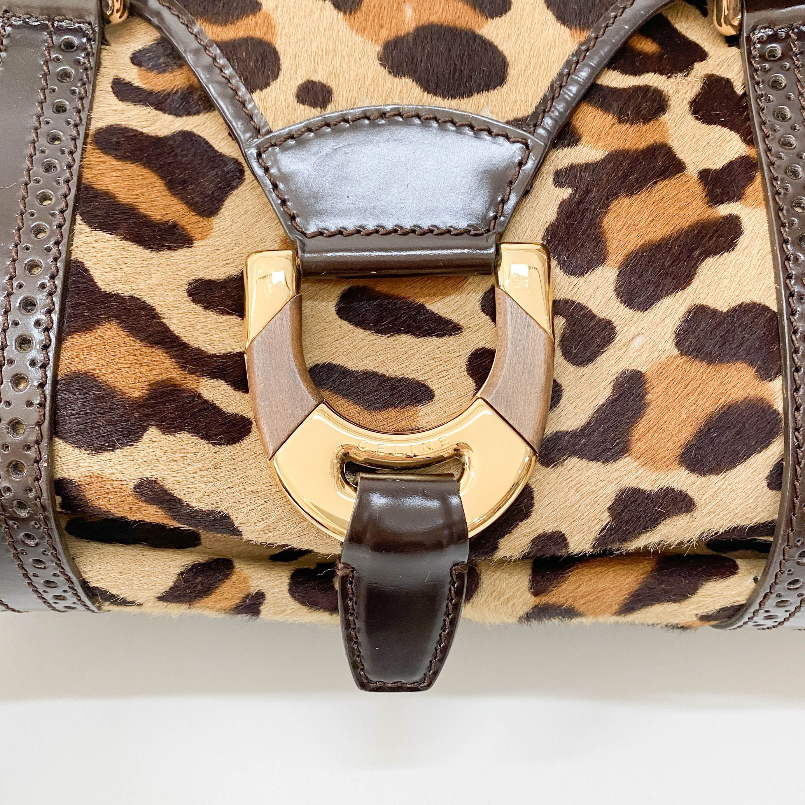 Leopard Print Brown Pony Hair Shoulder Bag