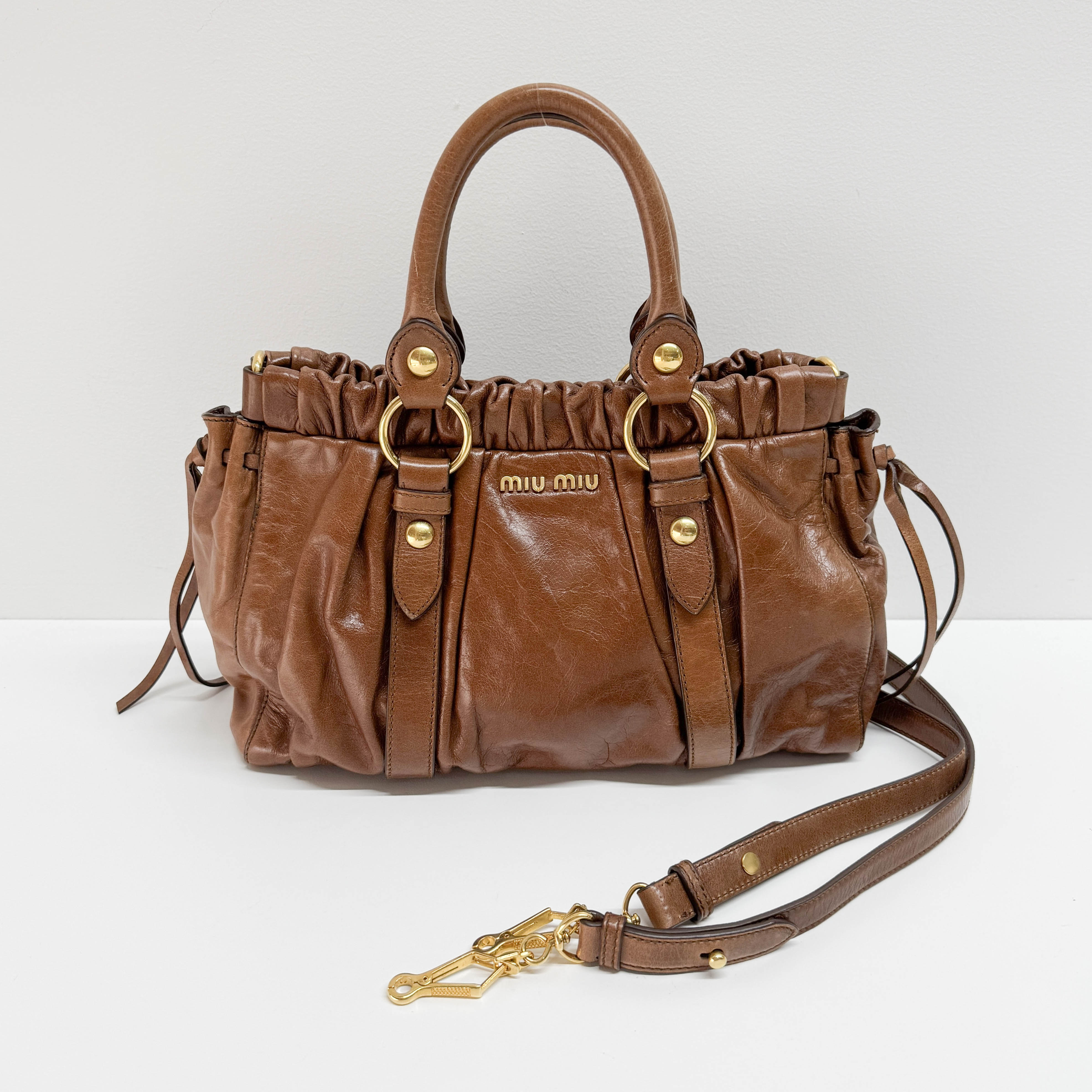 Vitello Brown Leather Two Way Bag