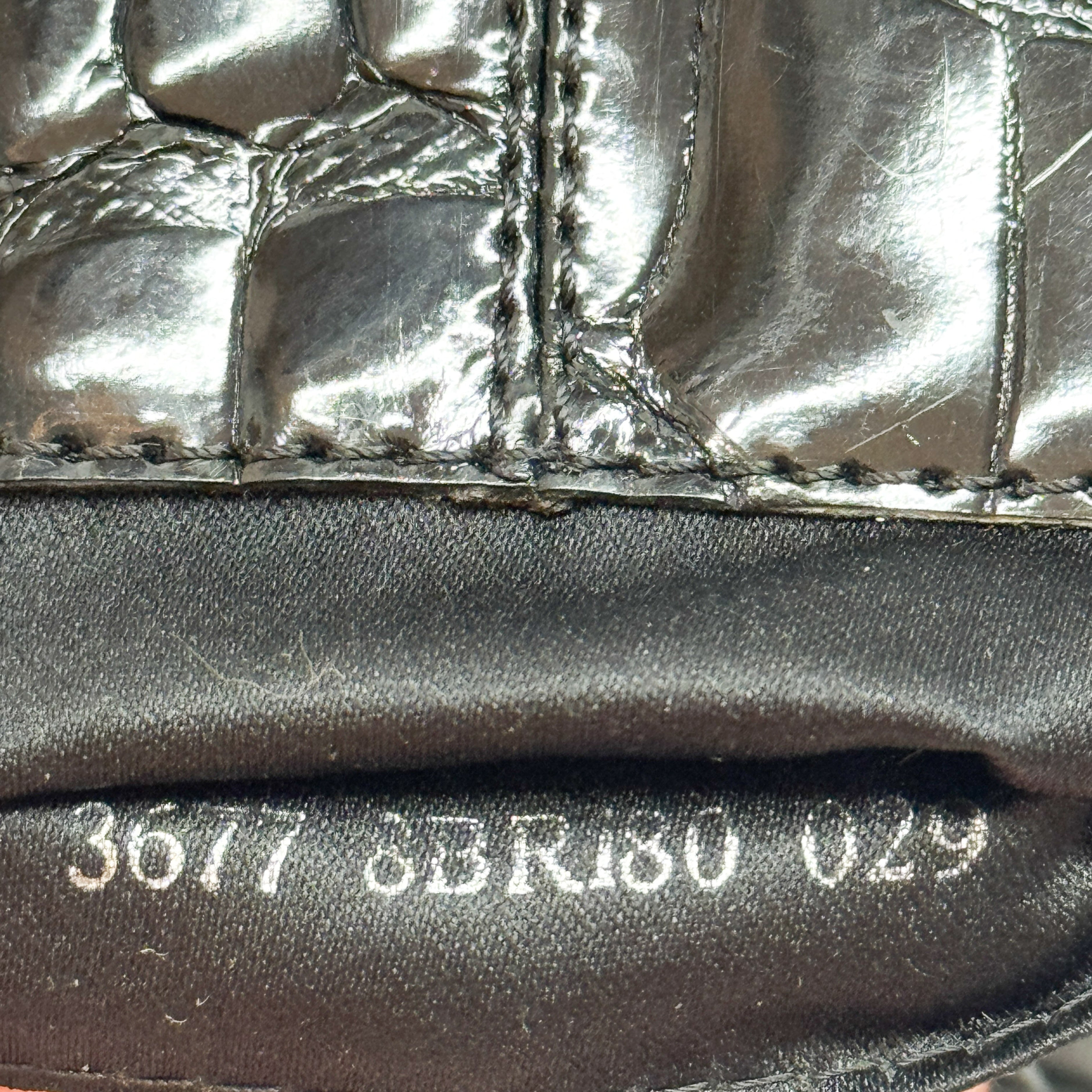 Mini Mamma Baguette Black Crocodile Embossed Shoulder Bag