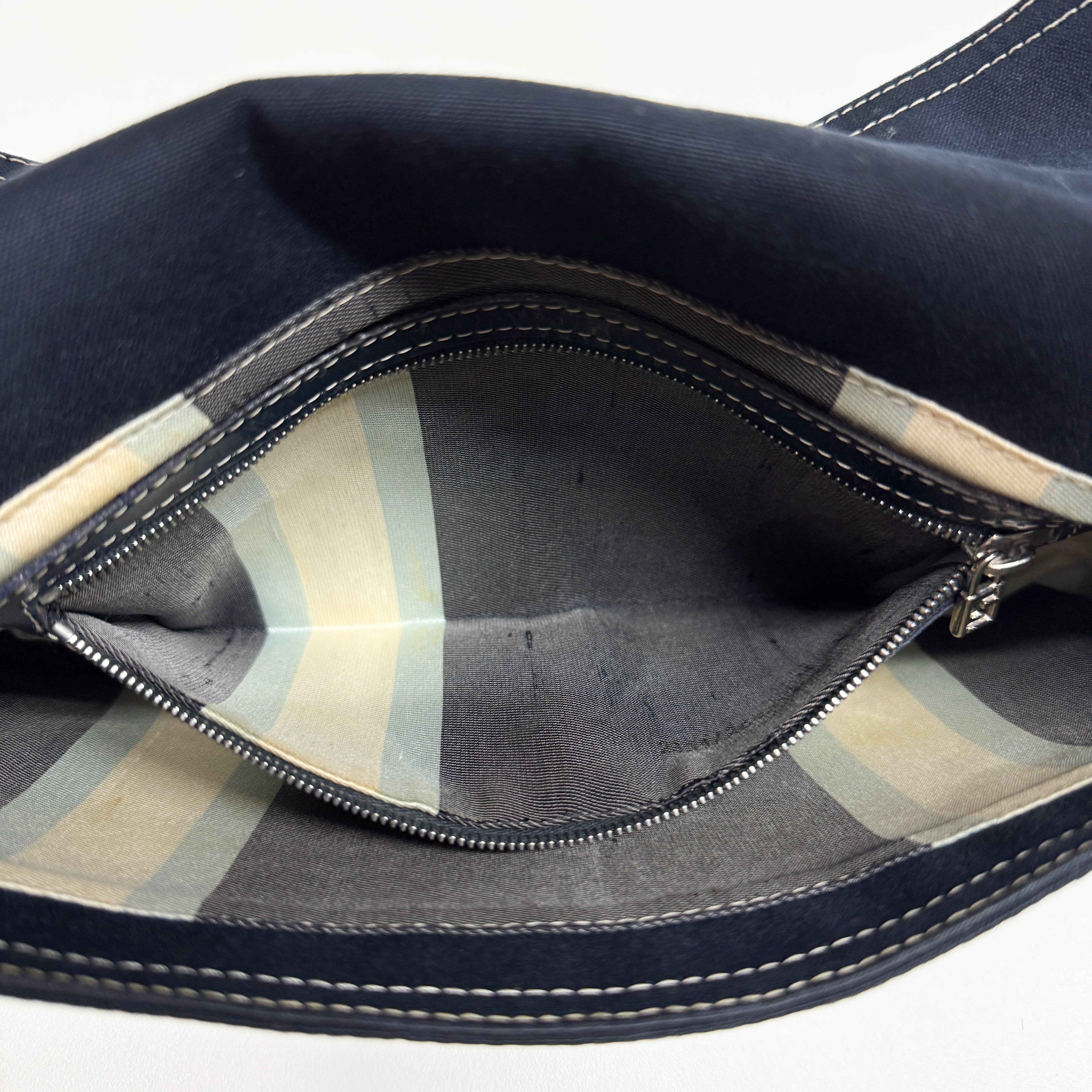 Baguette Navy Cotton Shoulder Bag