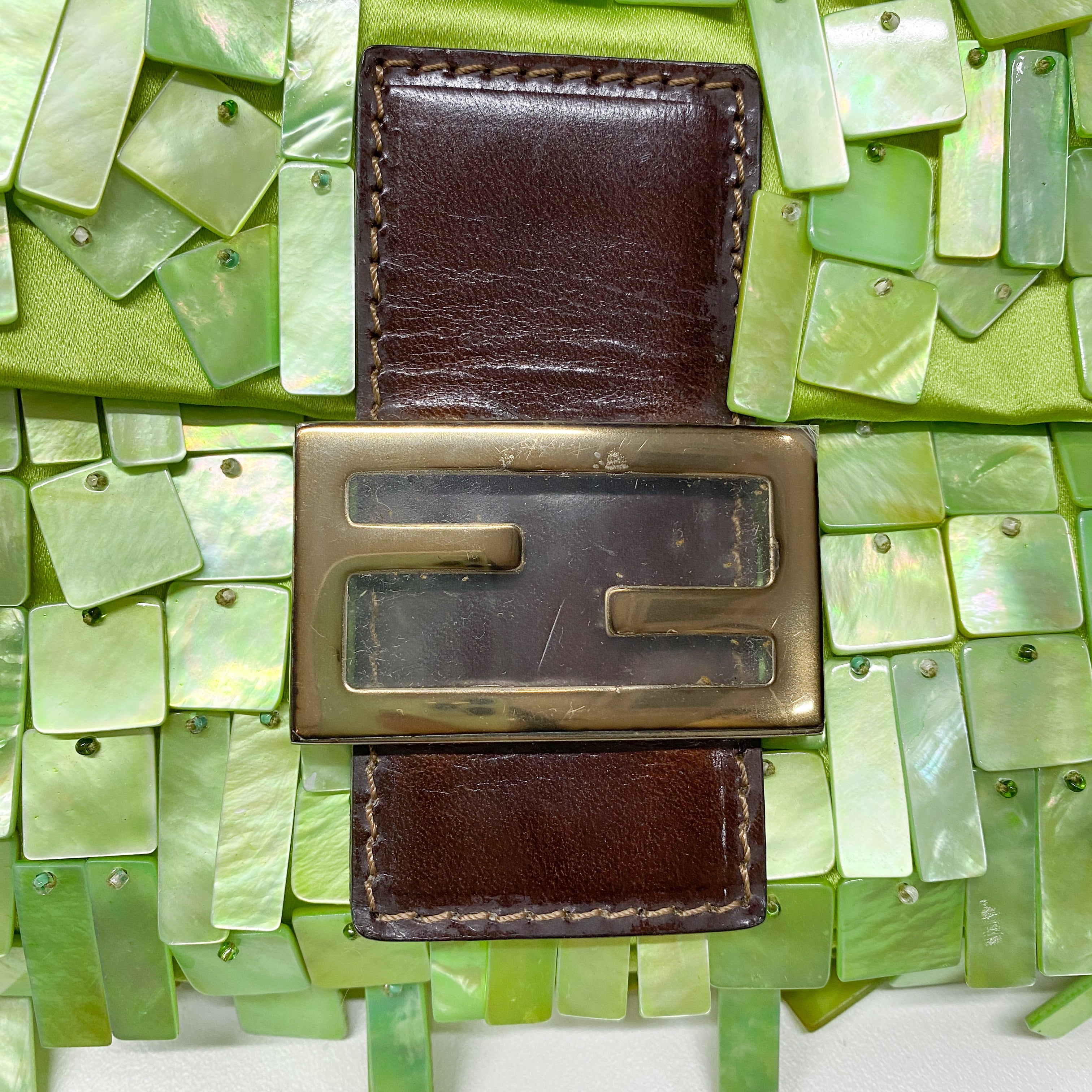 Limited Edition Baguette Mother Of Pearl Green Satin Shoulder Bag