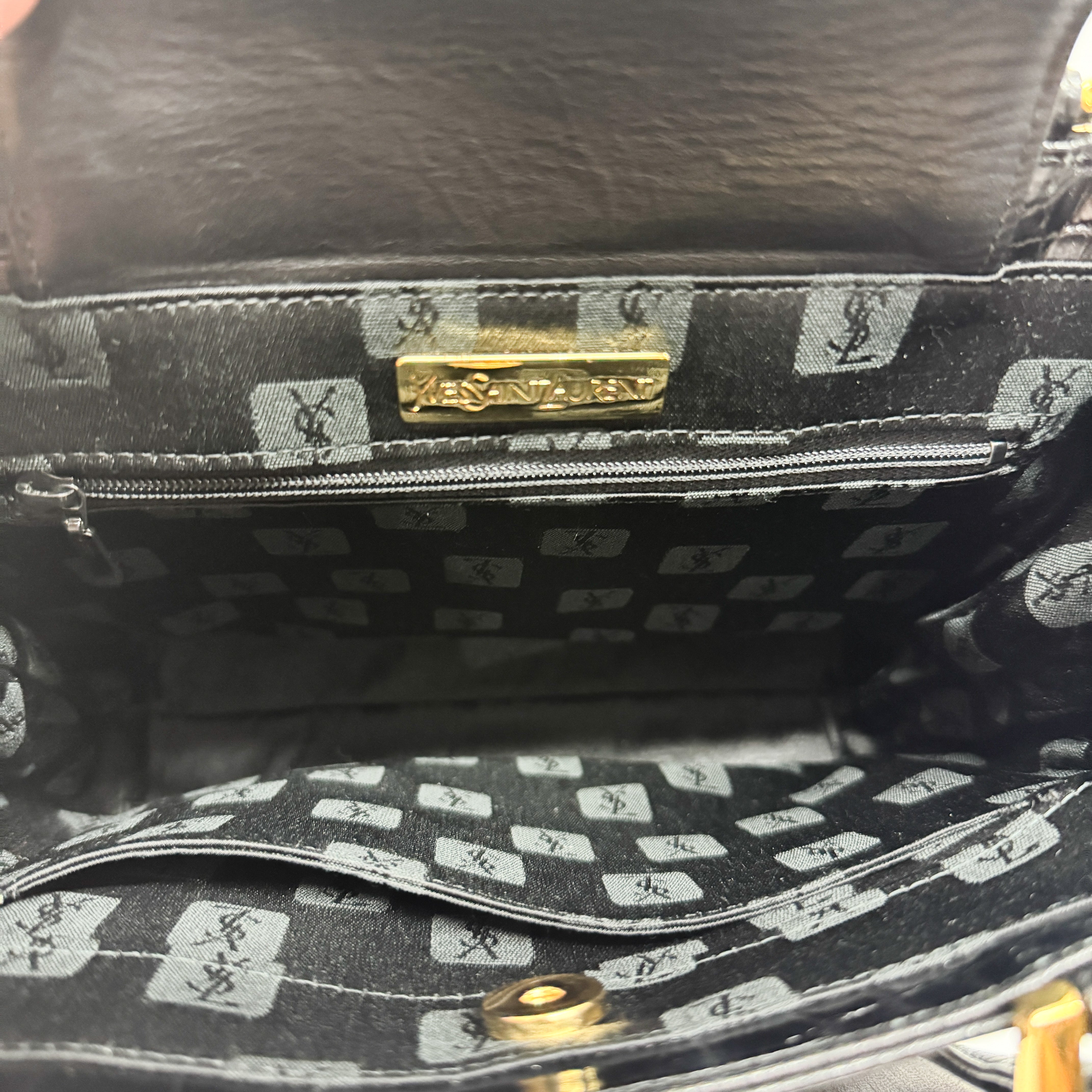 Black Croc Embossed Leather Handbag