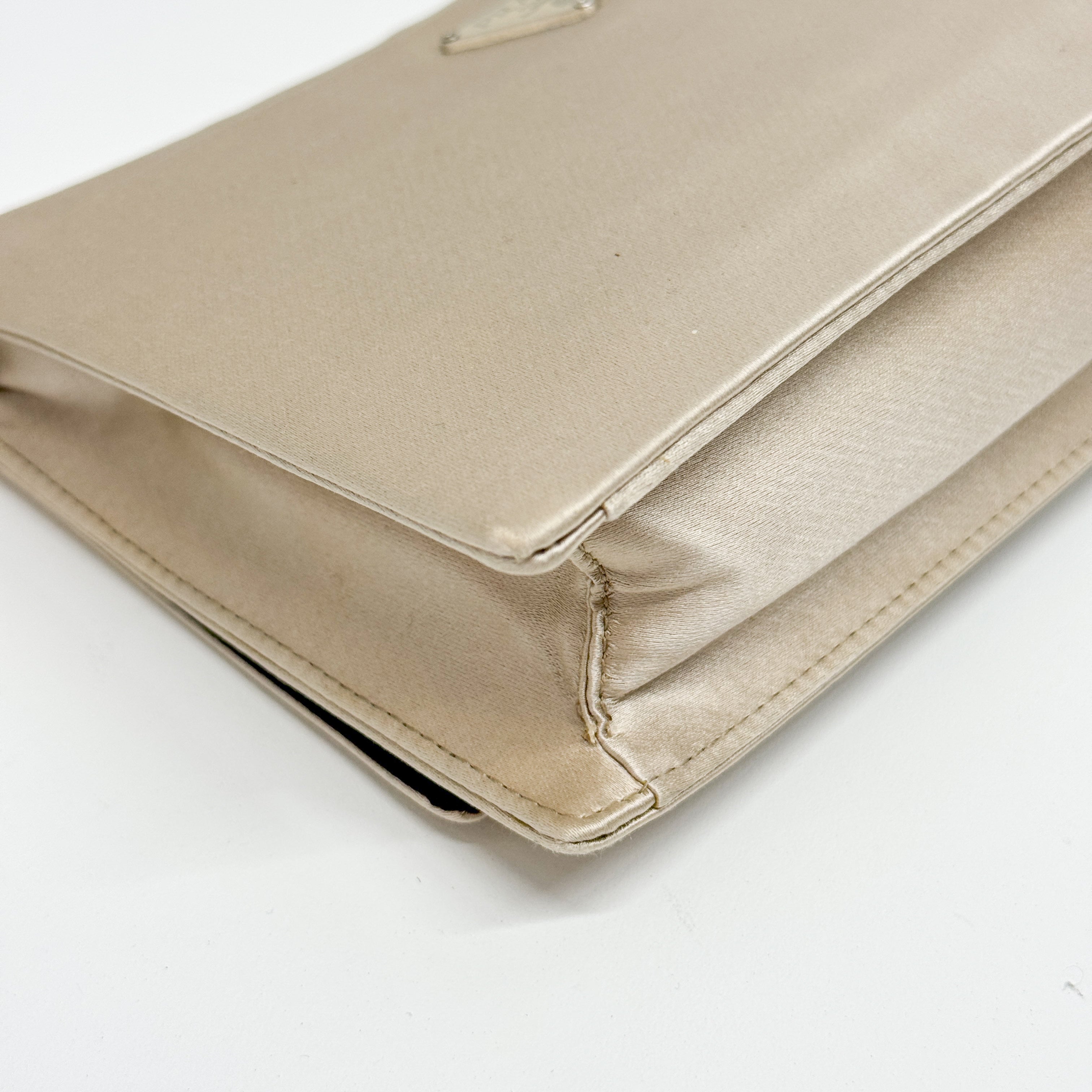 Beige Silk Satin Shoulder Bag