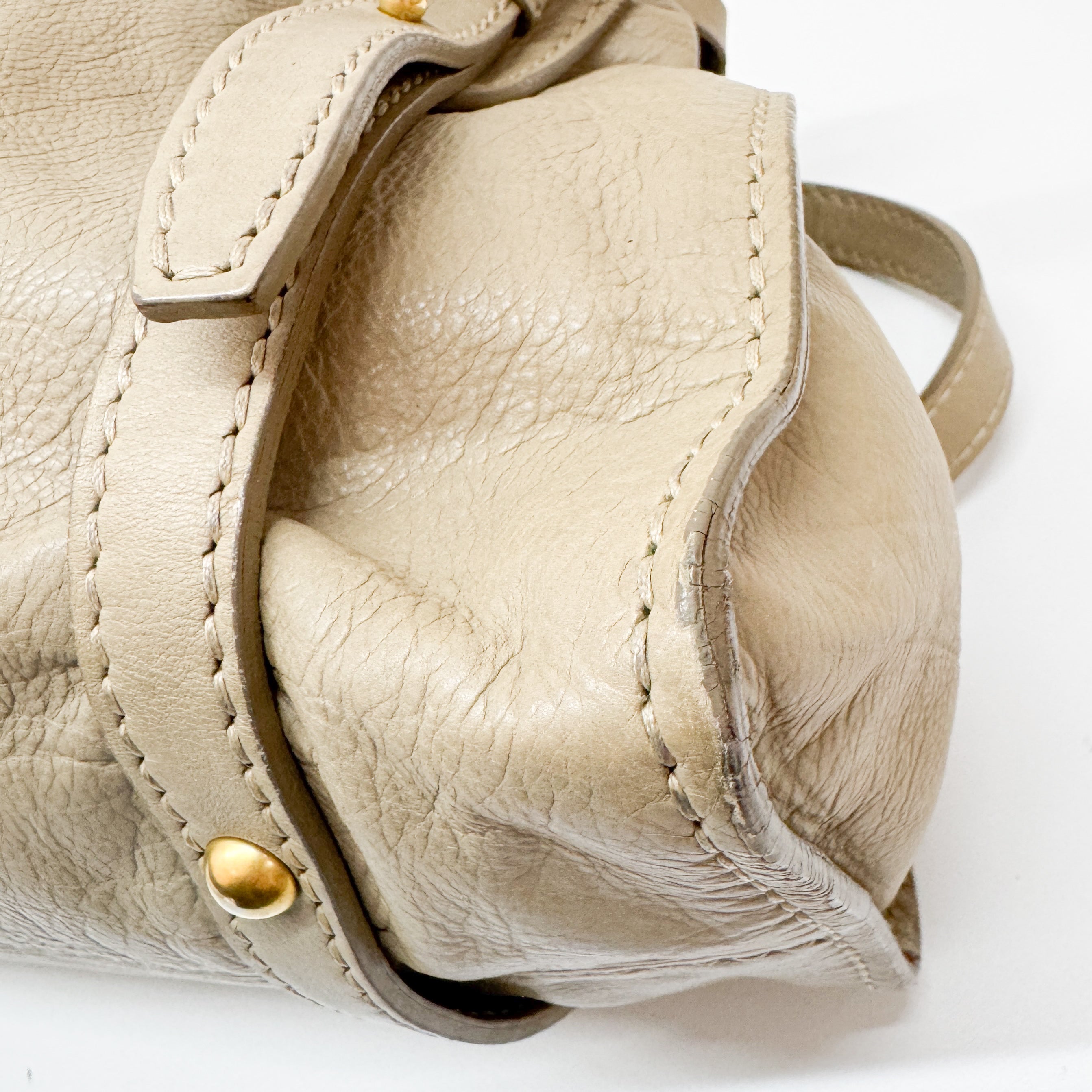 Vintage Beige Leather Shoulder Bag