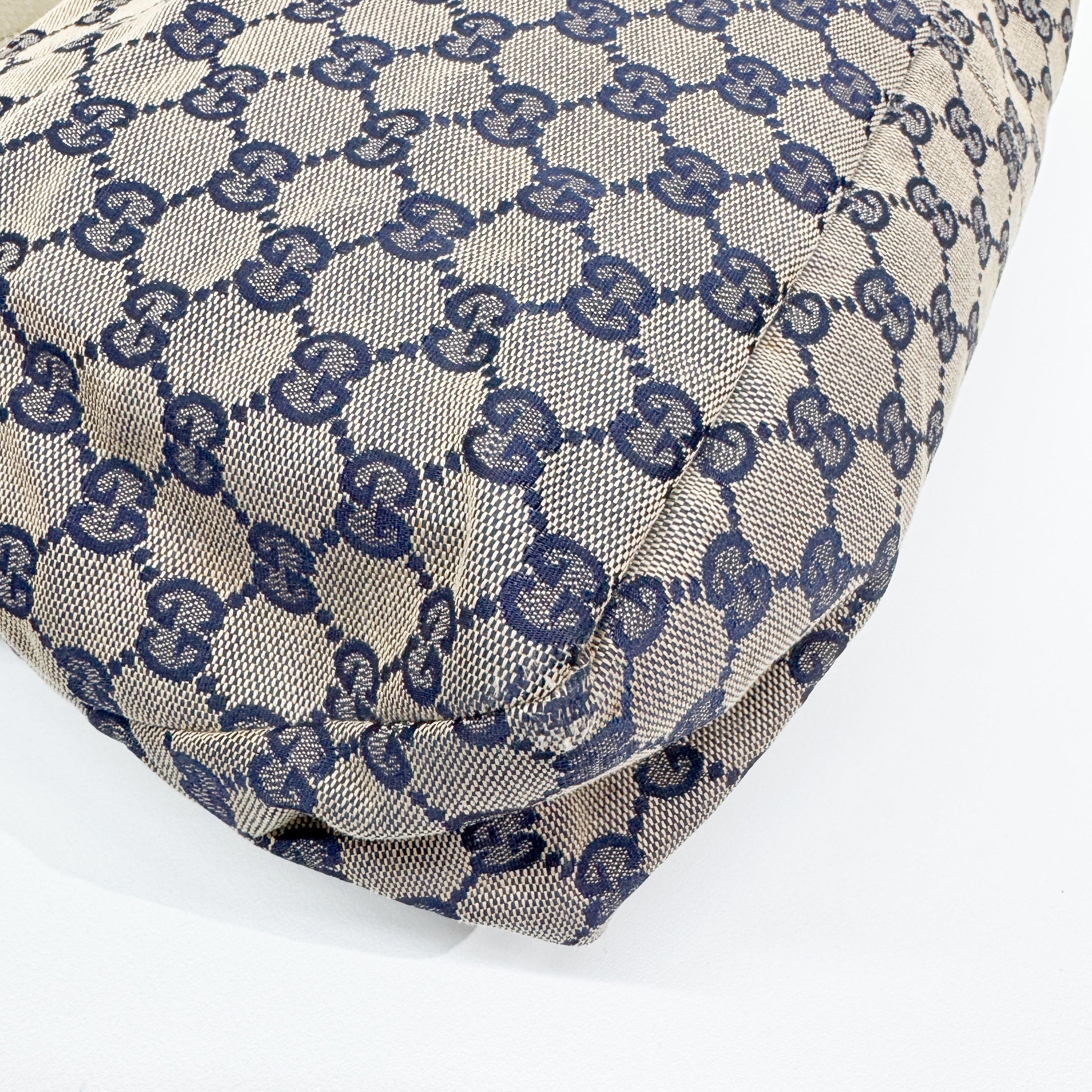 Horsebit Beige Canvas Shoulder Bag