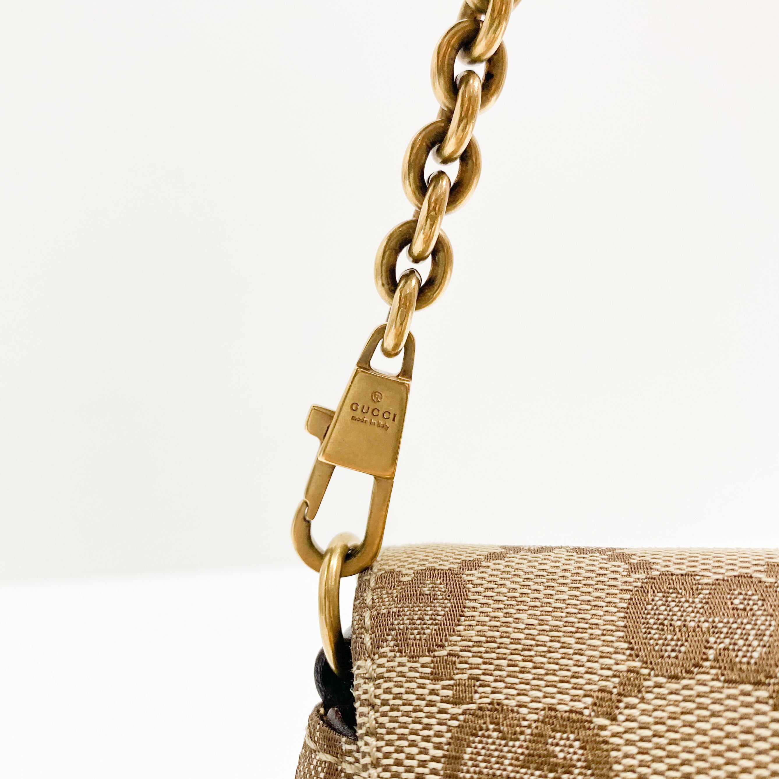 Horsebit Brown Canvas Shoulder Bag