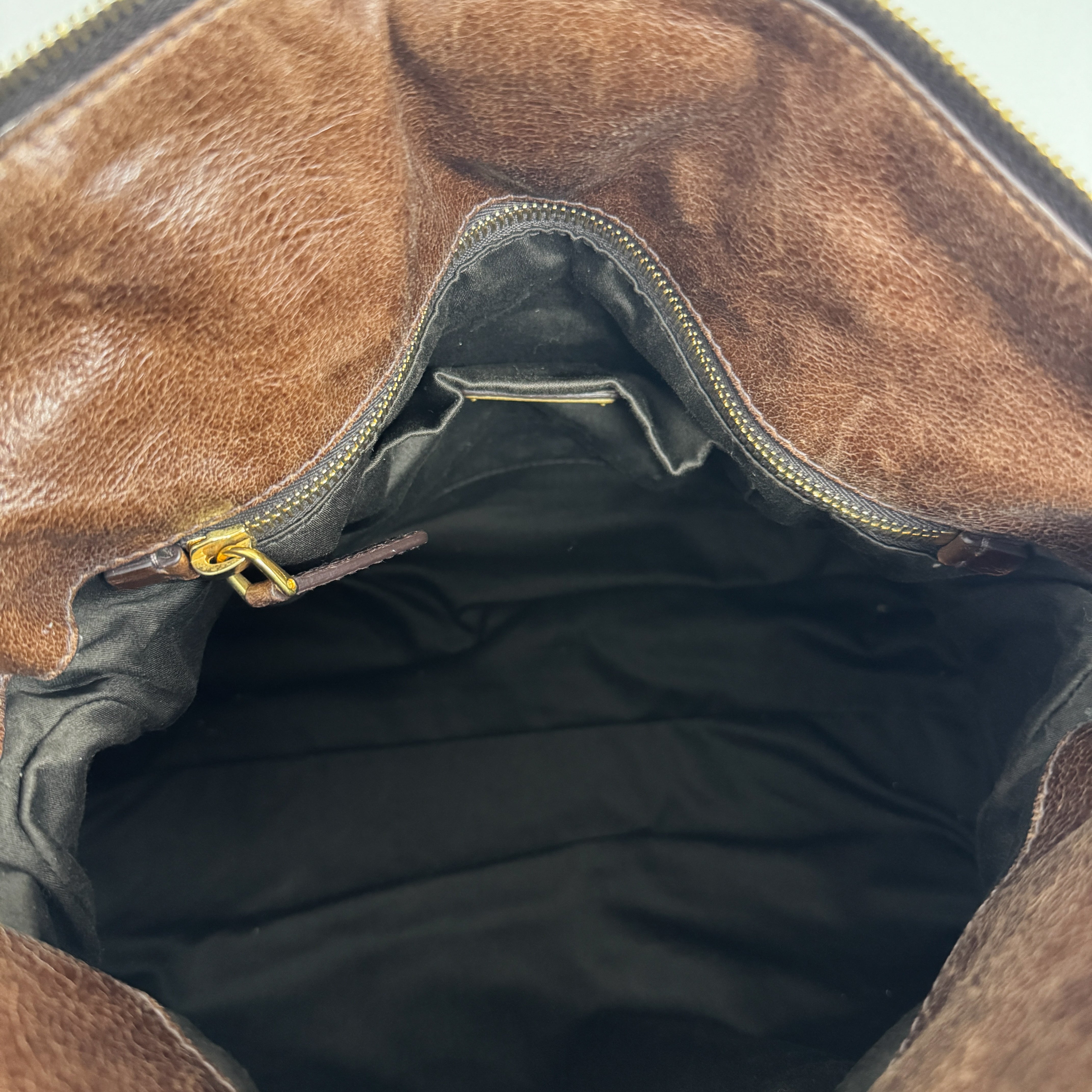 Vitello Lux Bow Brown Calfskin Leather Hand Bag