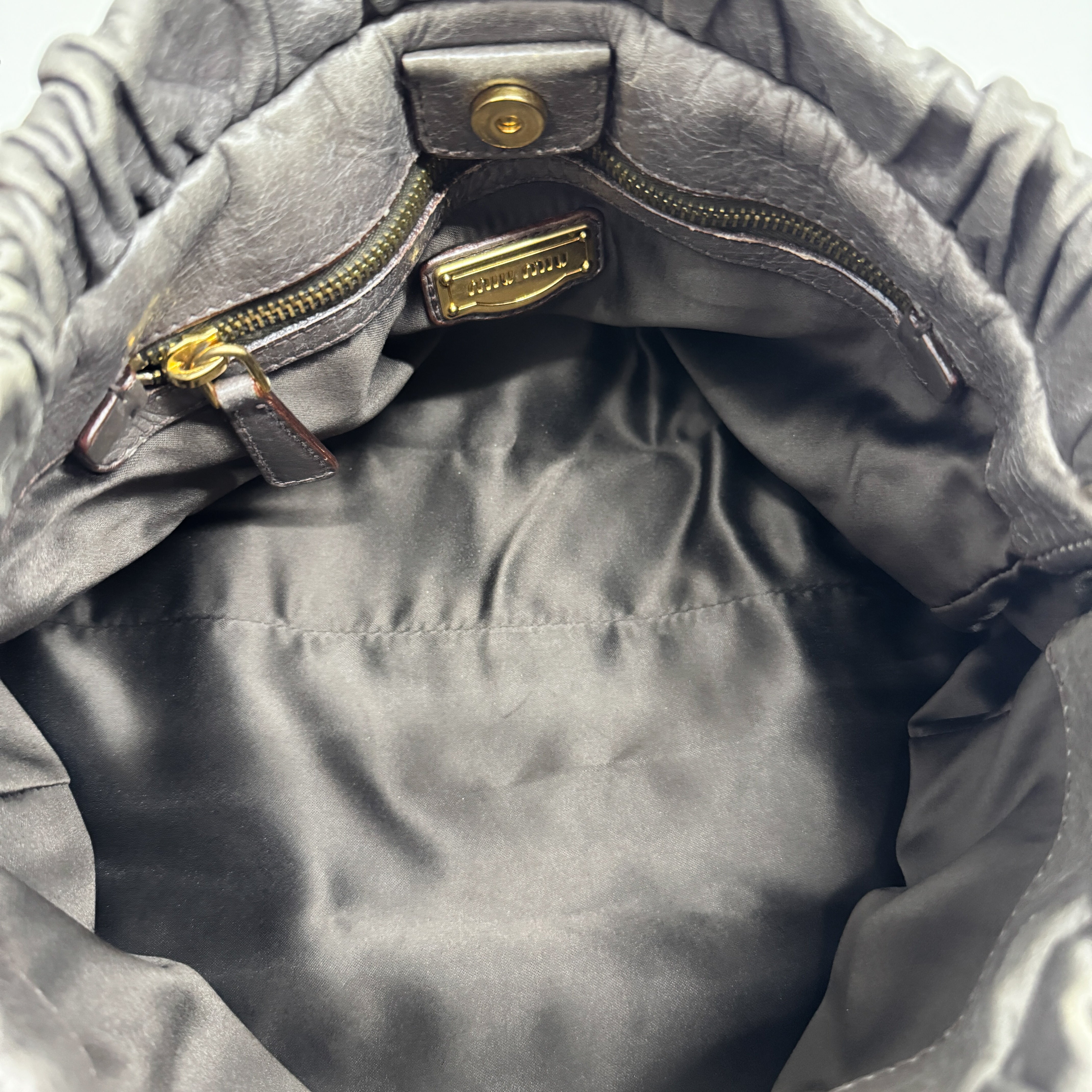 Vitello Grey Calfskin Leather Two Way Bag