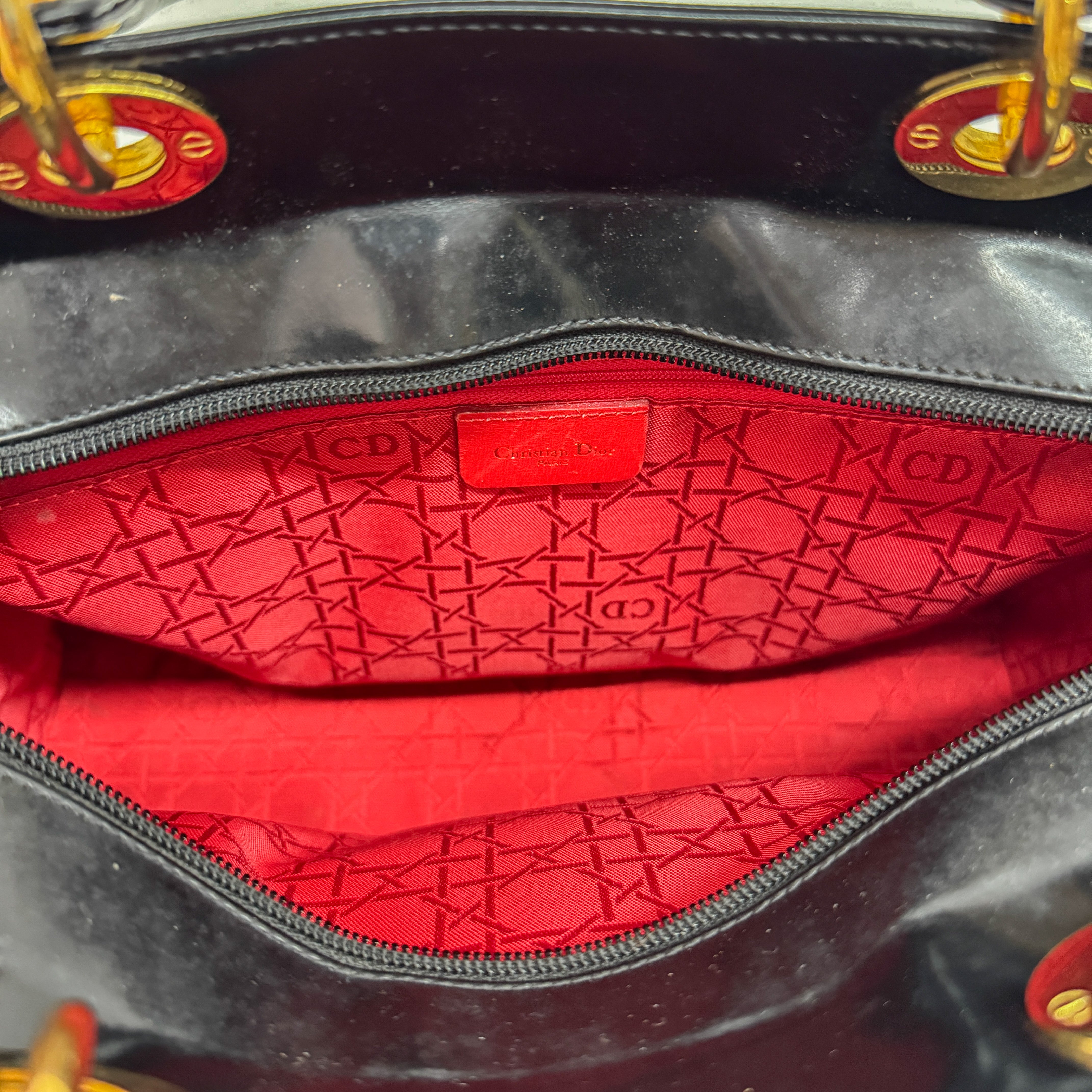 Lady Dior Black Patent Leather Hand Bag