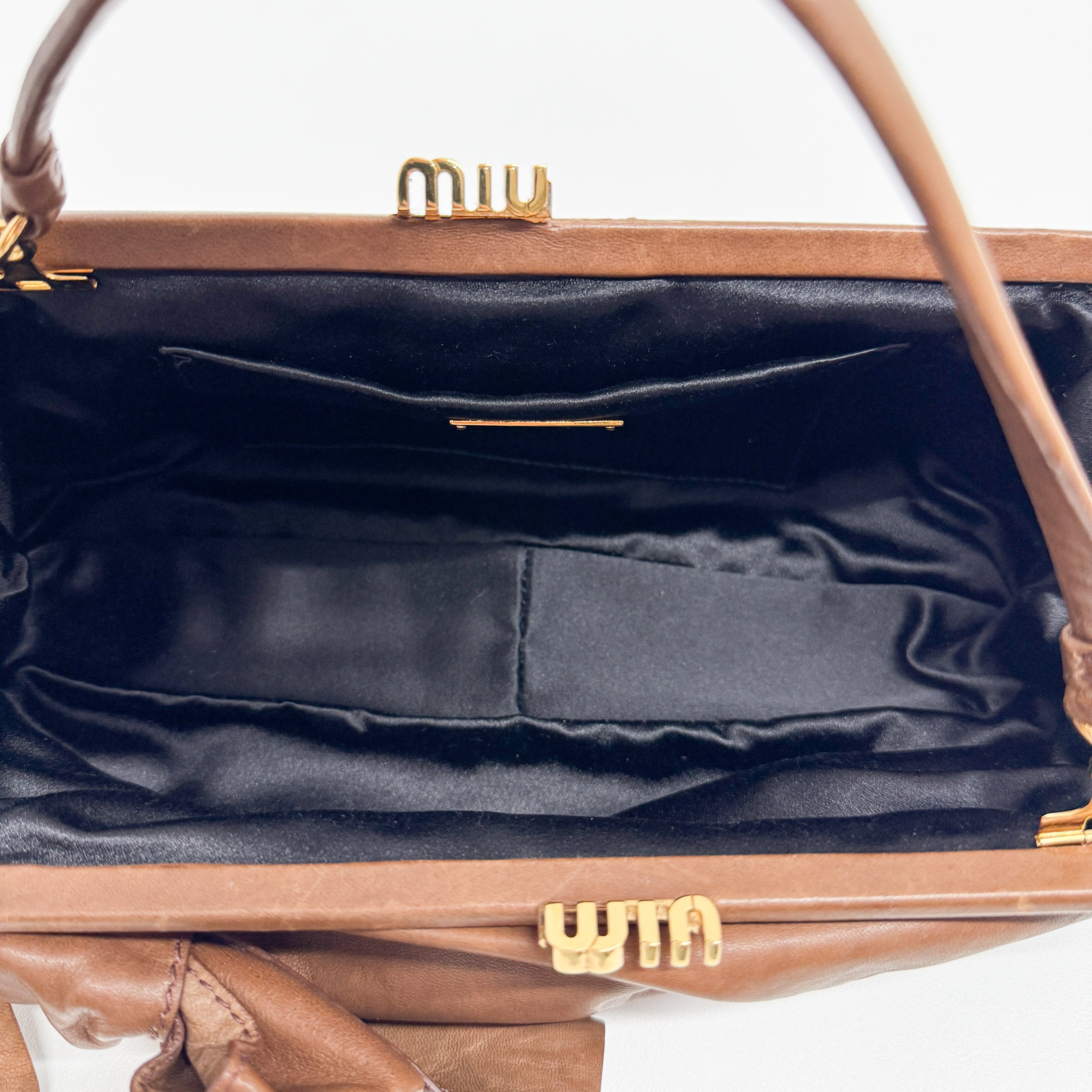 Bow Brown Leather Clutch/Hand Bag