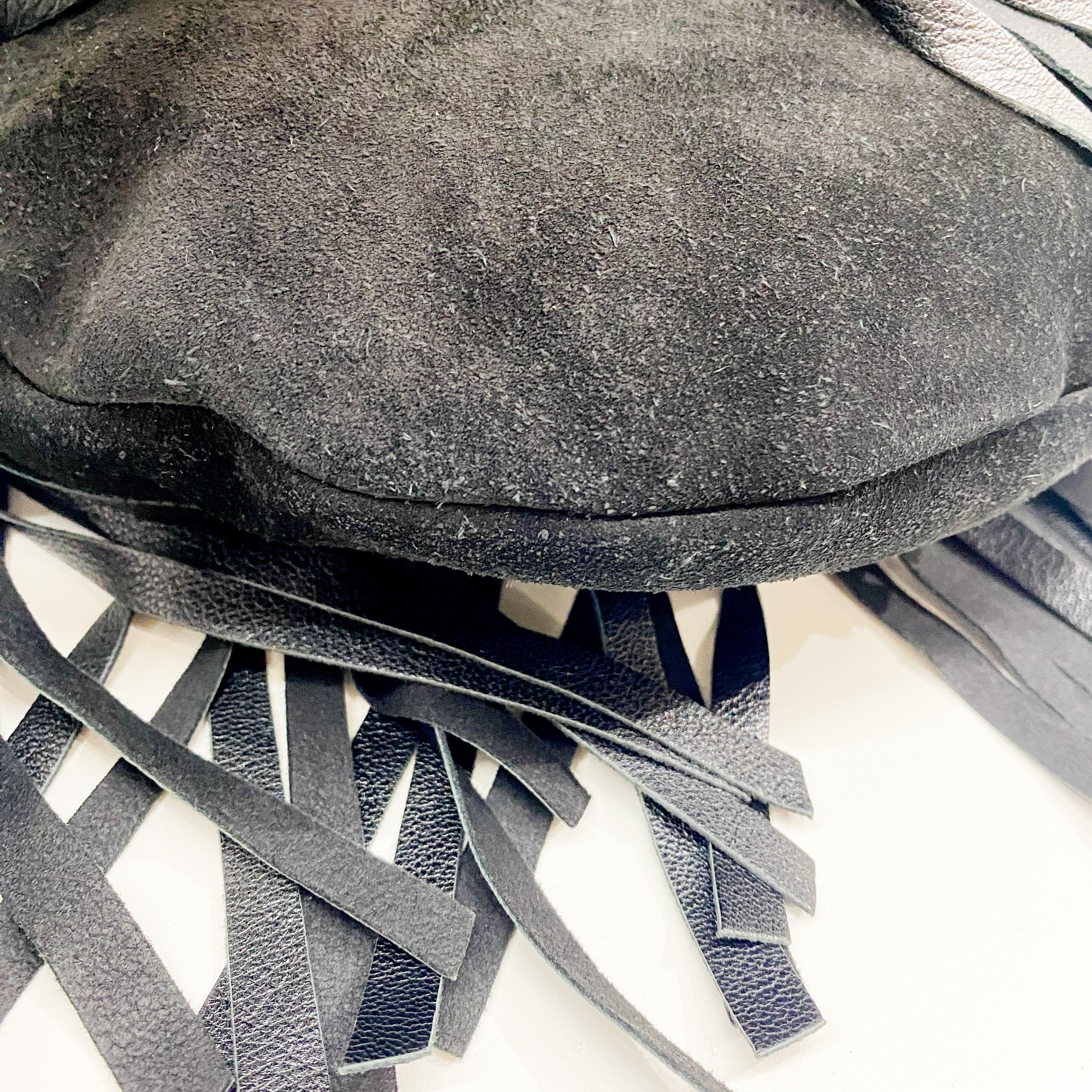 Fringe Black Suede Hobo Bag