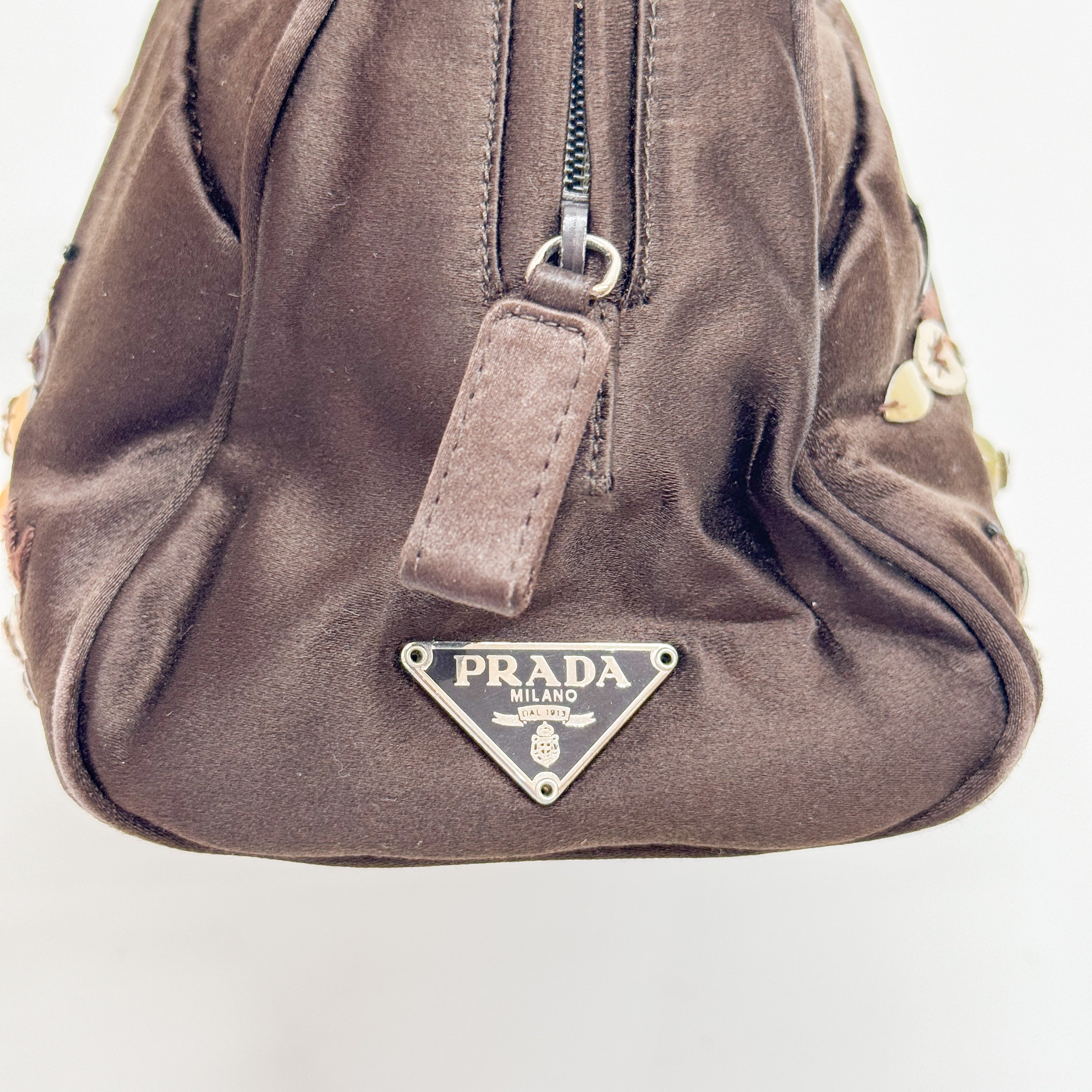 Vintage Black Beaded Satin Hand Bag