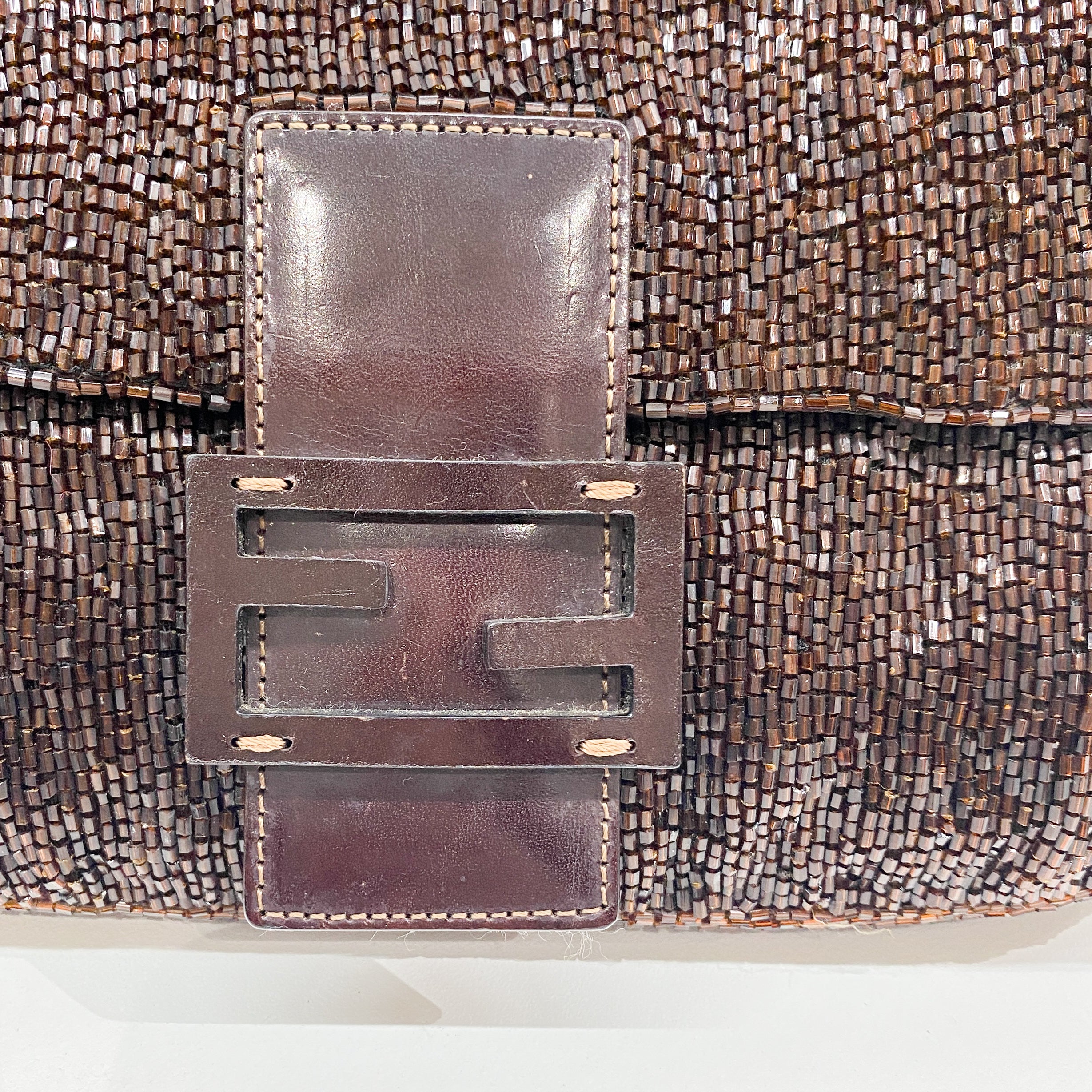 Baguette Brown Beaded Shoulder Bag