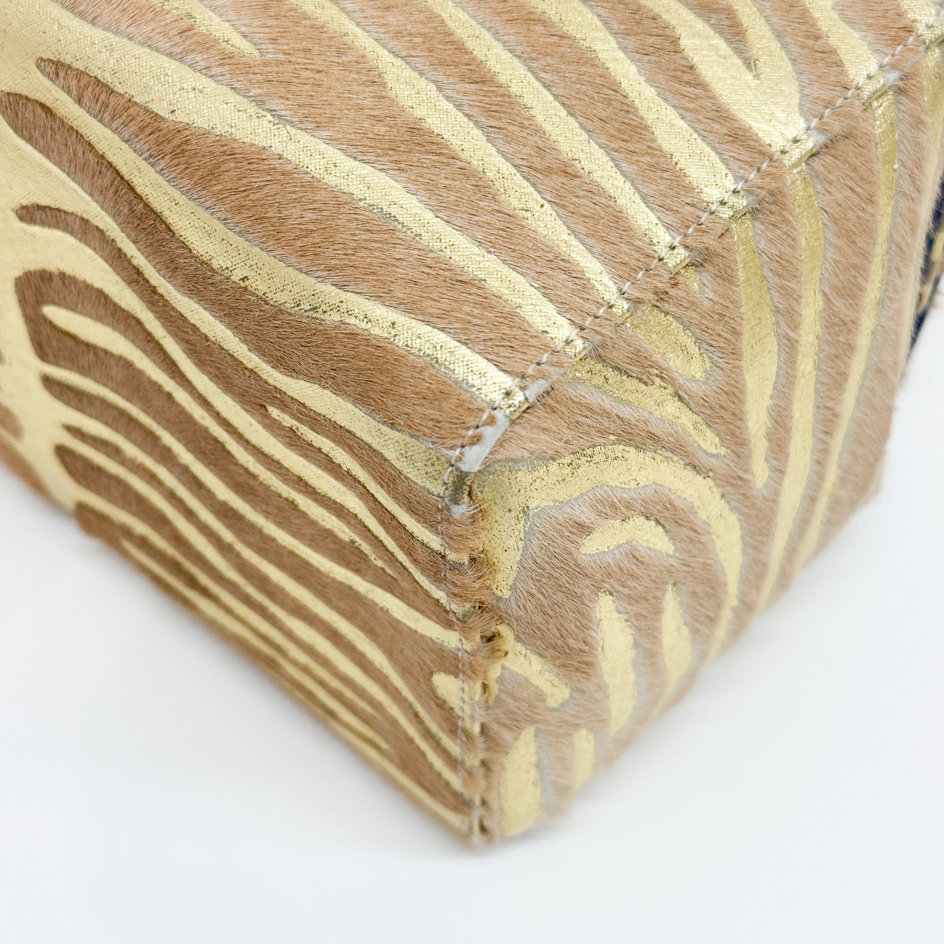 Mamma Baguette Gold Zebra Striped Pink Pony Hair Box Bag