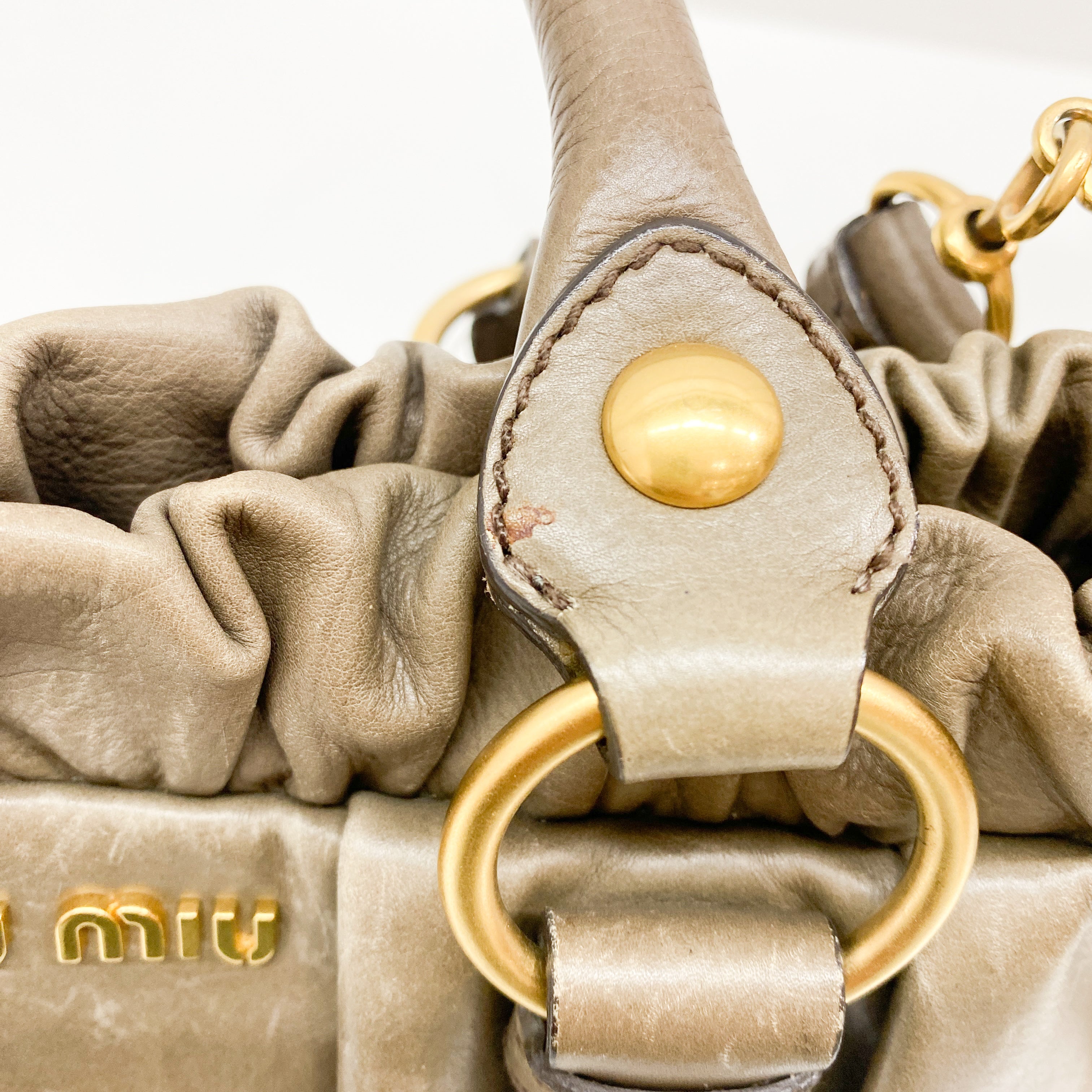 Vitello Grey Calfskin Leather Two Way Bag