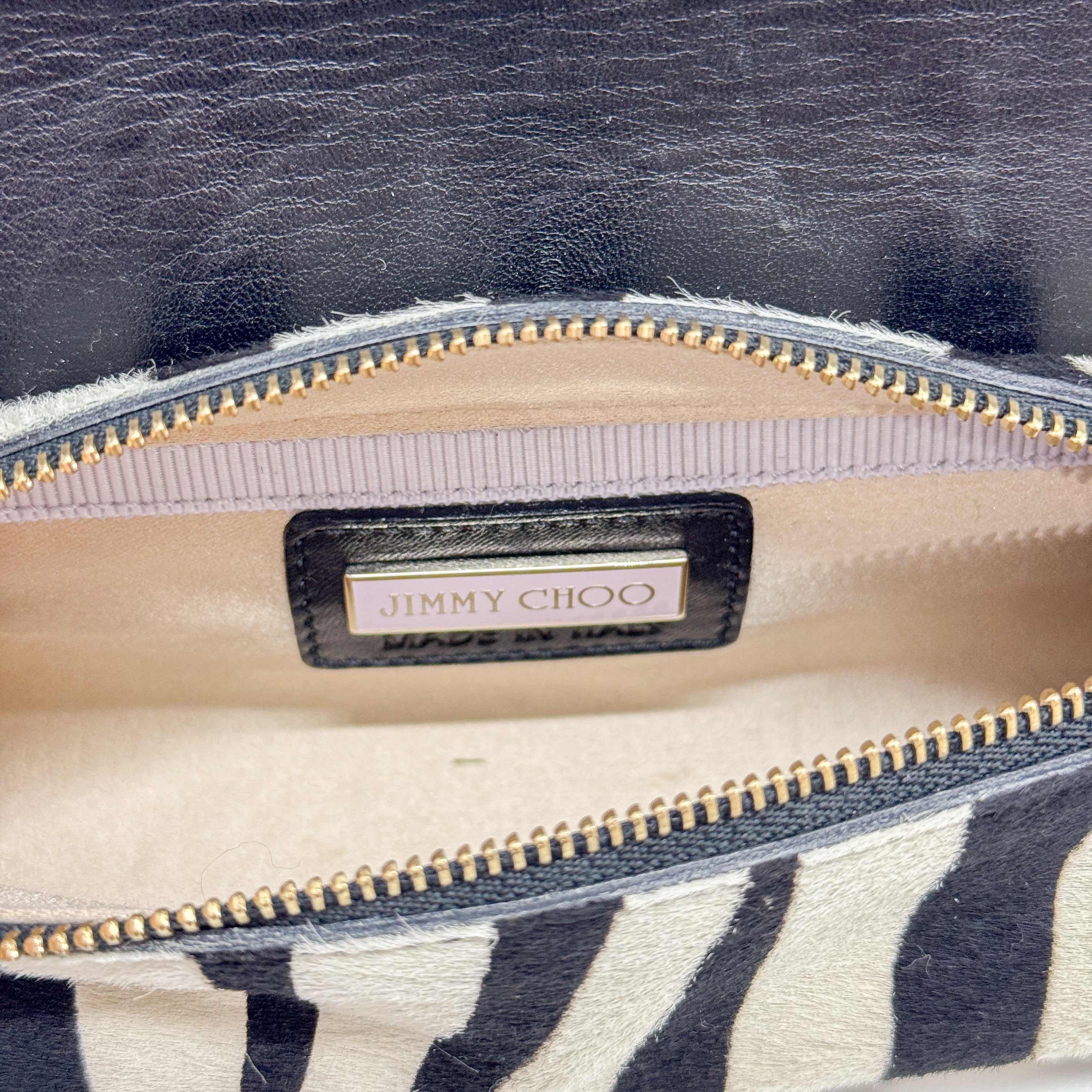 Vintage Black and White Studded Zebra Print Shoulder Bag