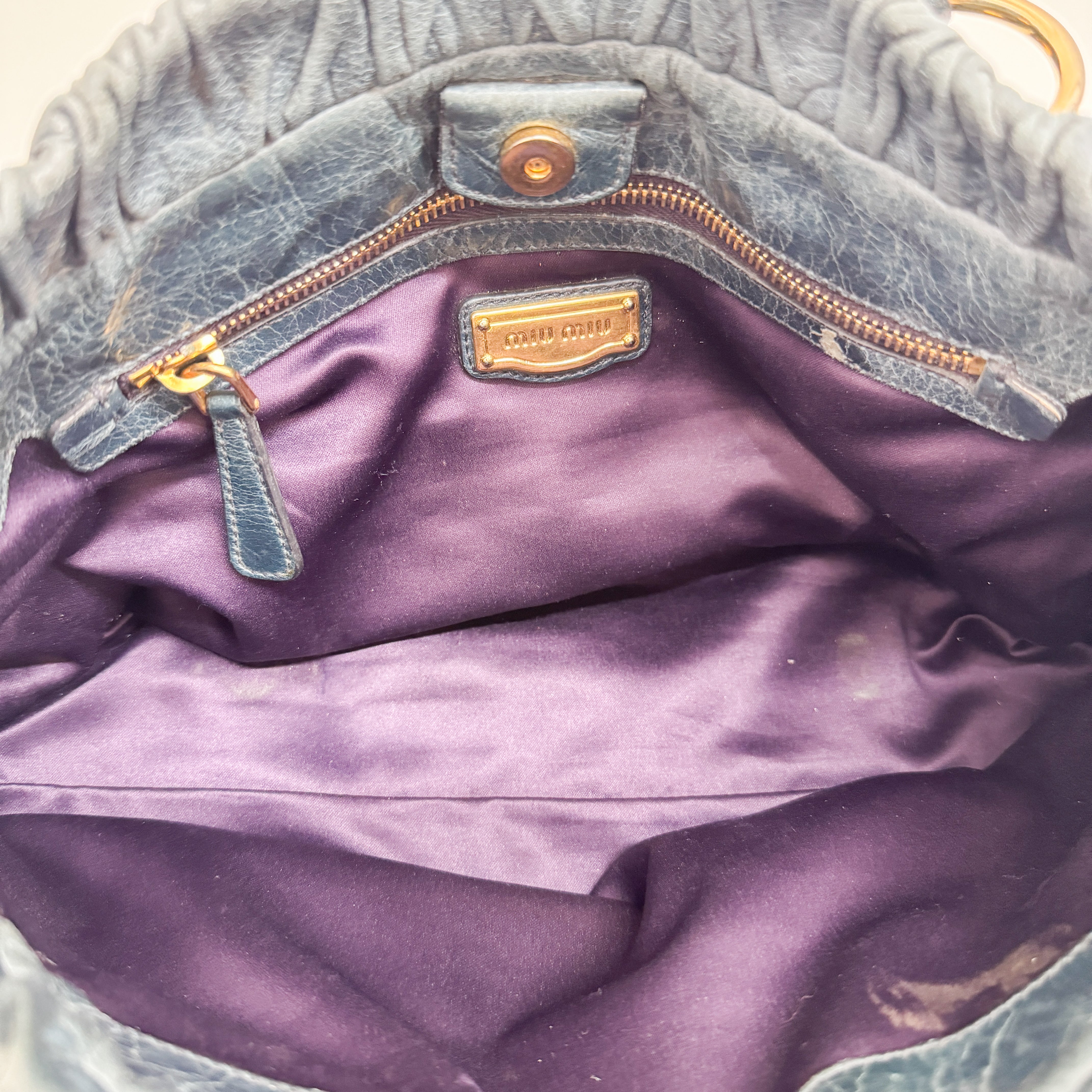 Vitello Blue Calfskin Leather Two Way Bag