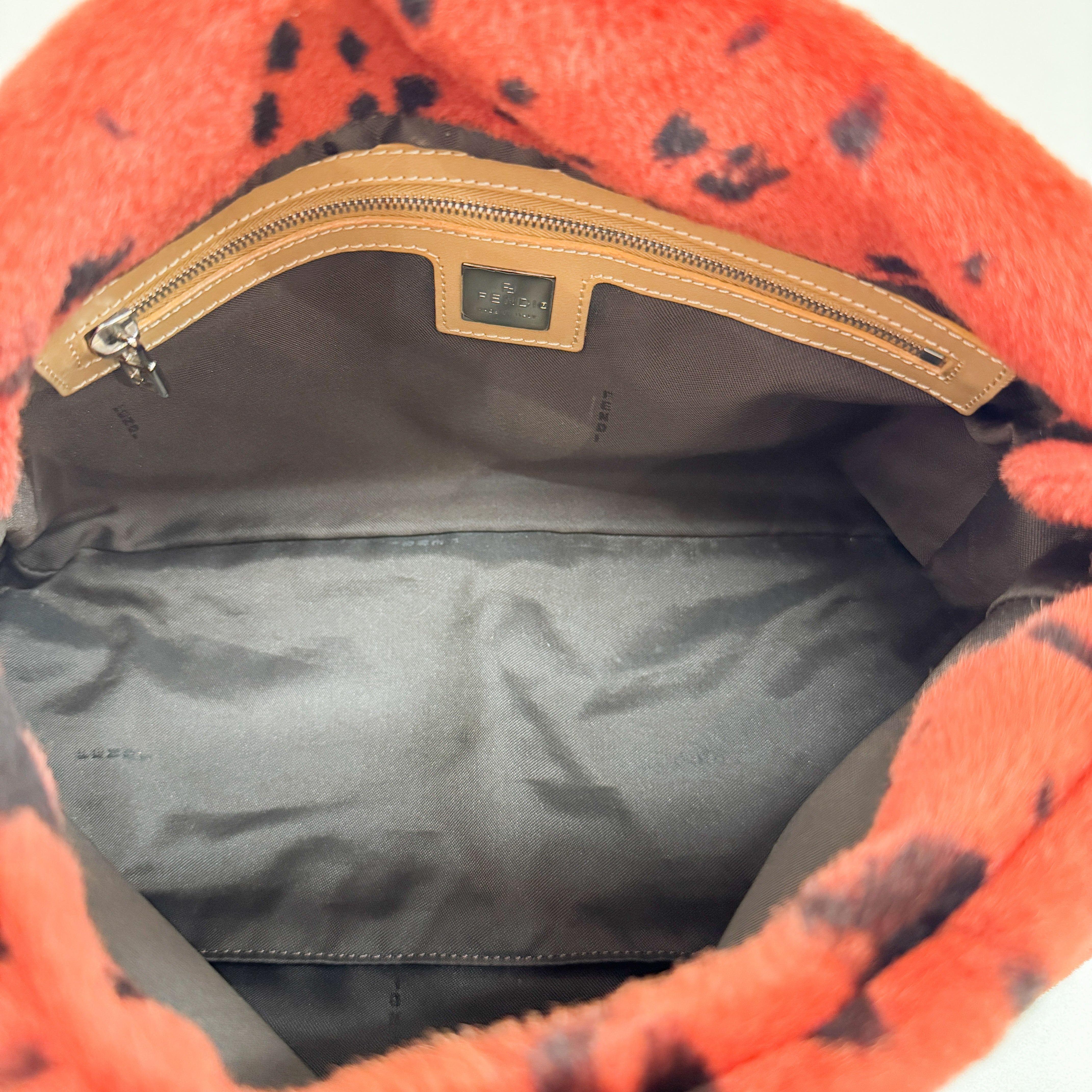 Mamma Baguette Orange Dalmatian Print Fur Shoulder Bag