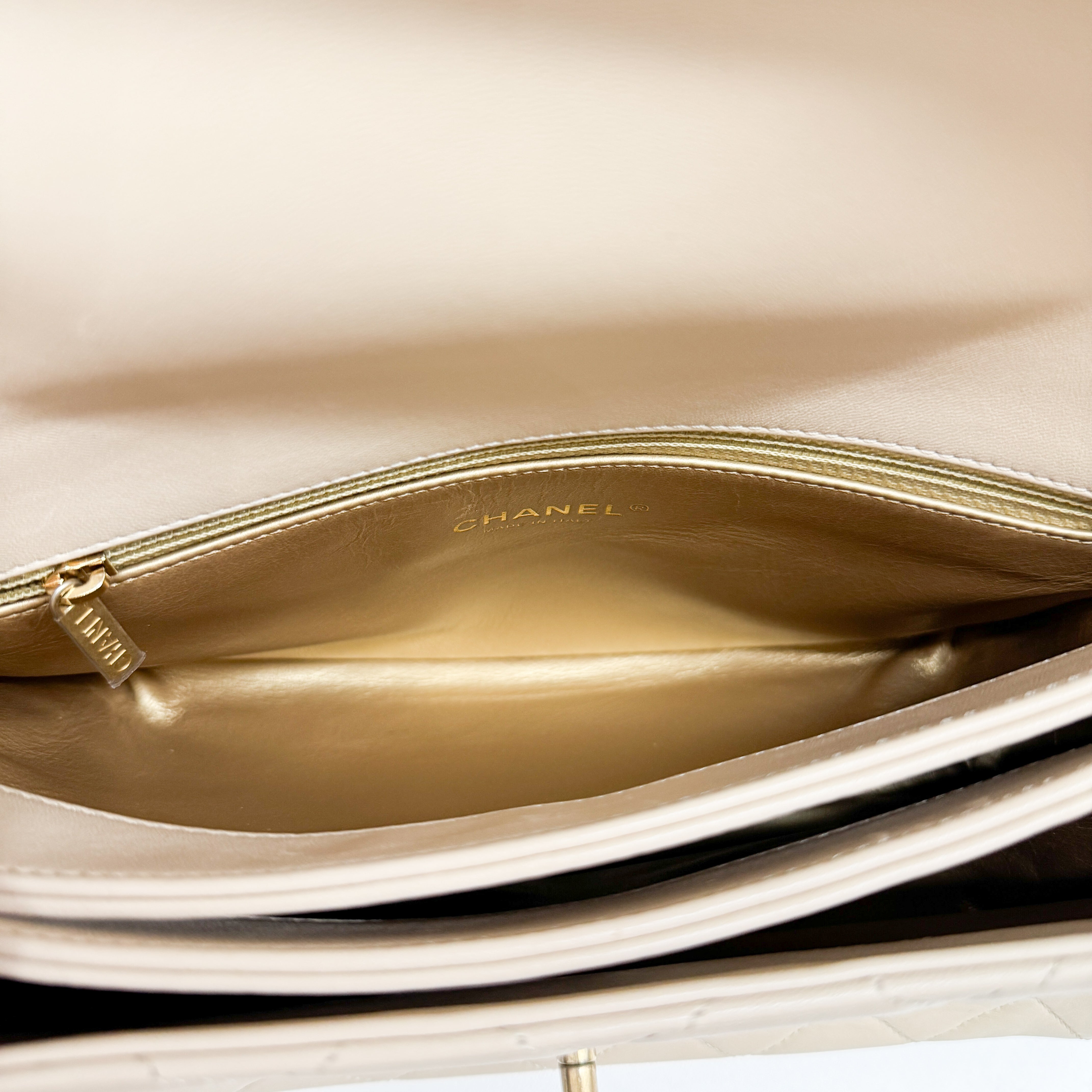 Matelasse Beige Lambskin Gold Chain Shoulder Bag