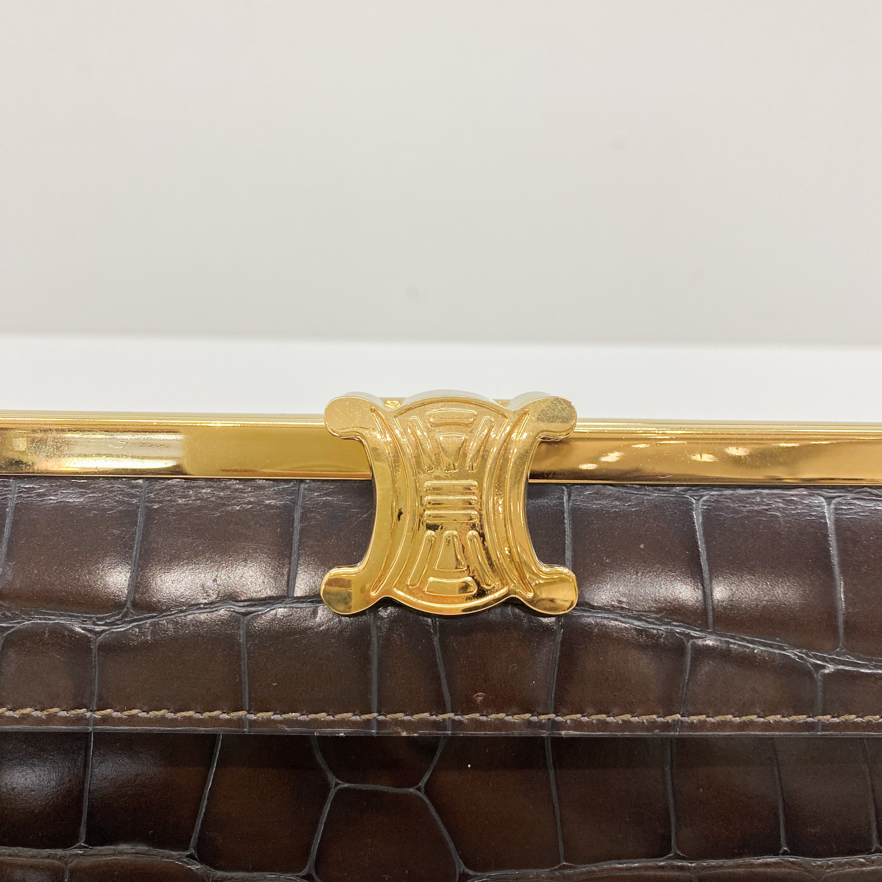 Macadam Brown Croc Chain Shoulder Bag