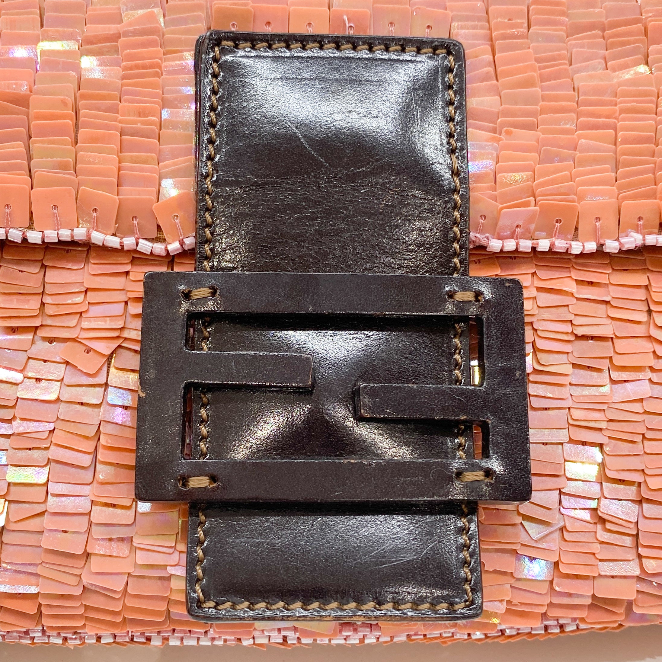 Baguette Coral Pink Sequin Shoulder Bag