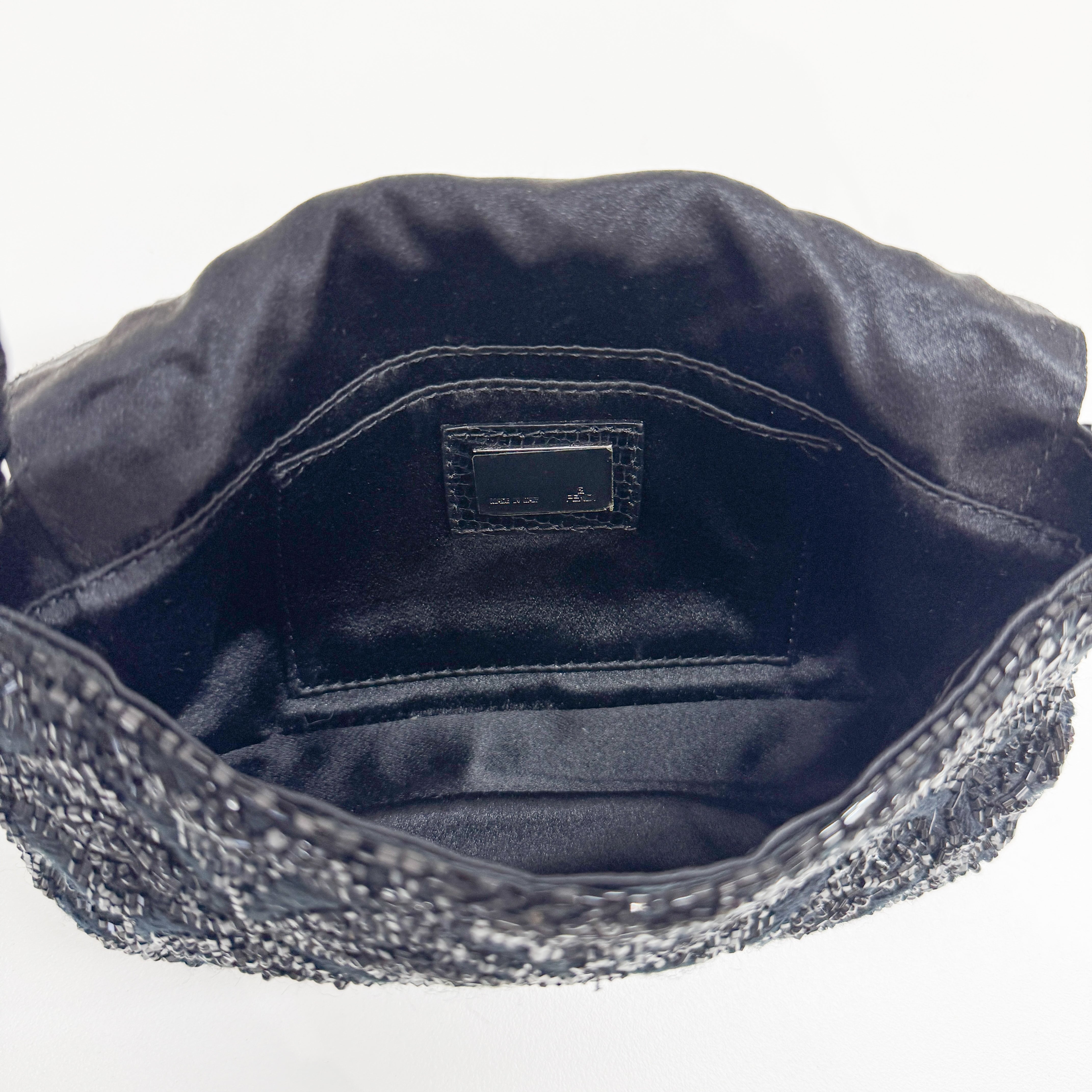 Mini Baguette Rhinestone Hardware Black Beaded Shoulder Bag