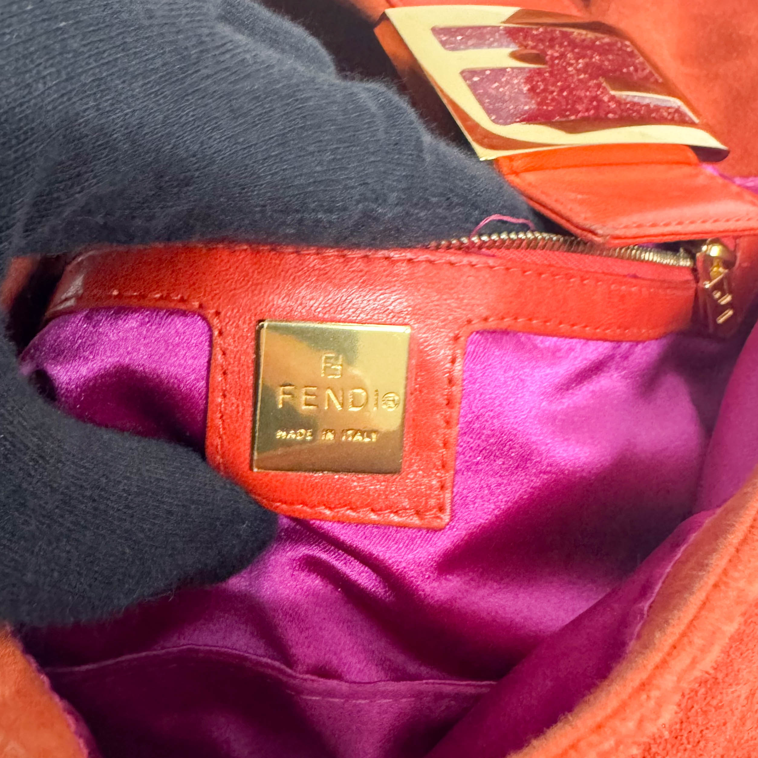 Baguette Orange Suede Shoulder Bag