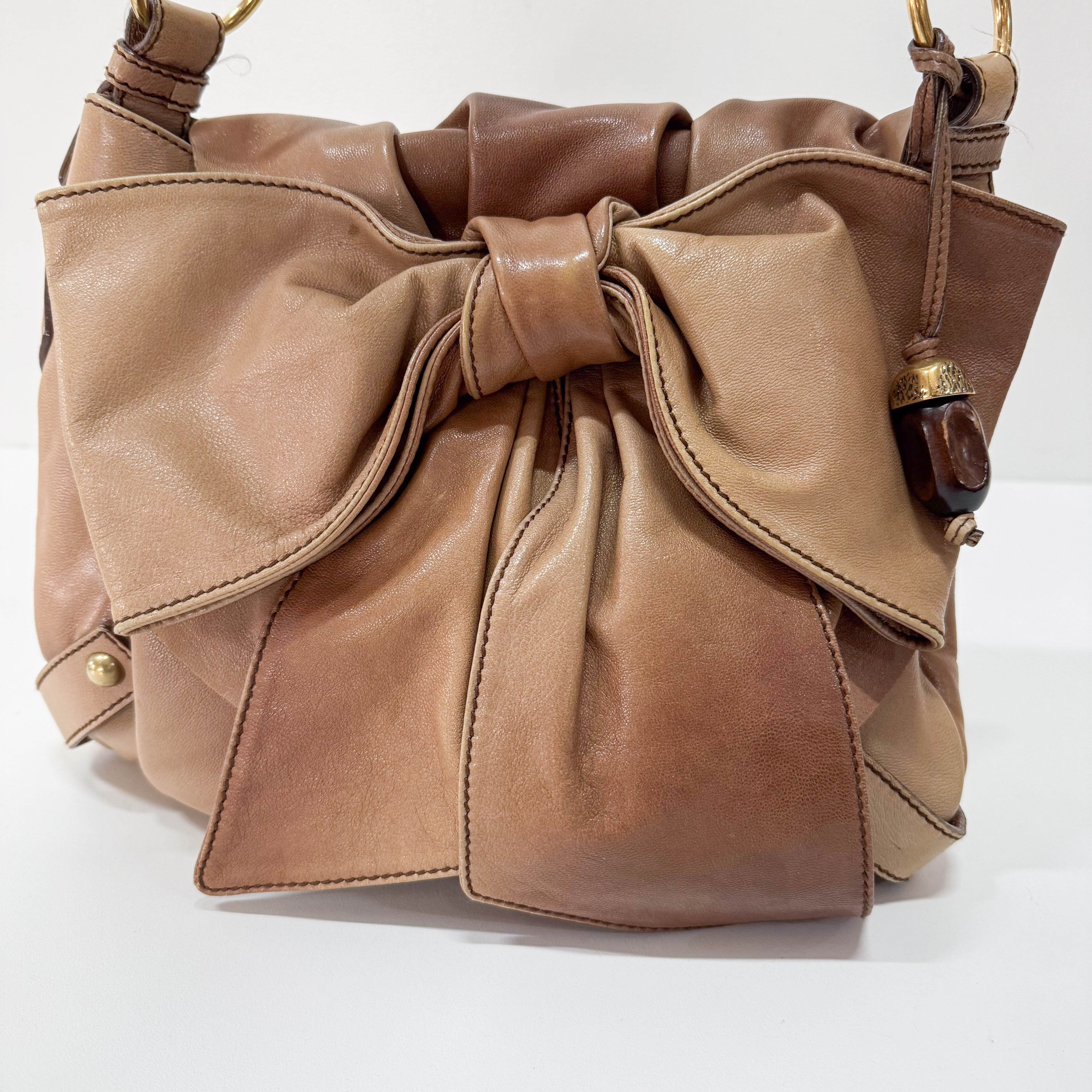 Ribbon Brown Leather Shoulder Bag