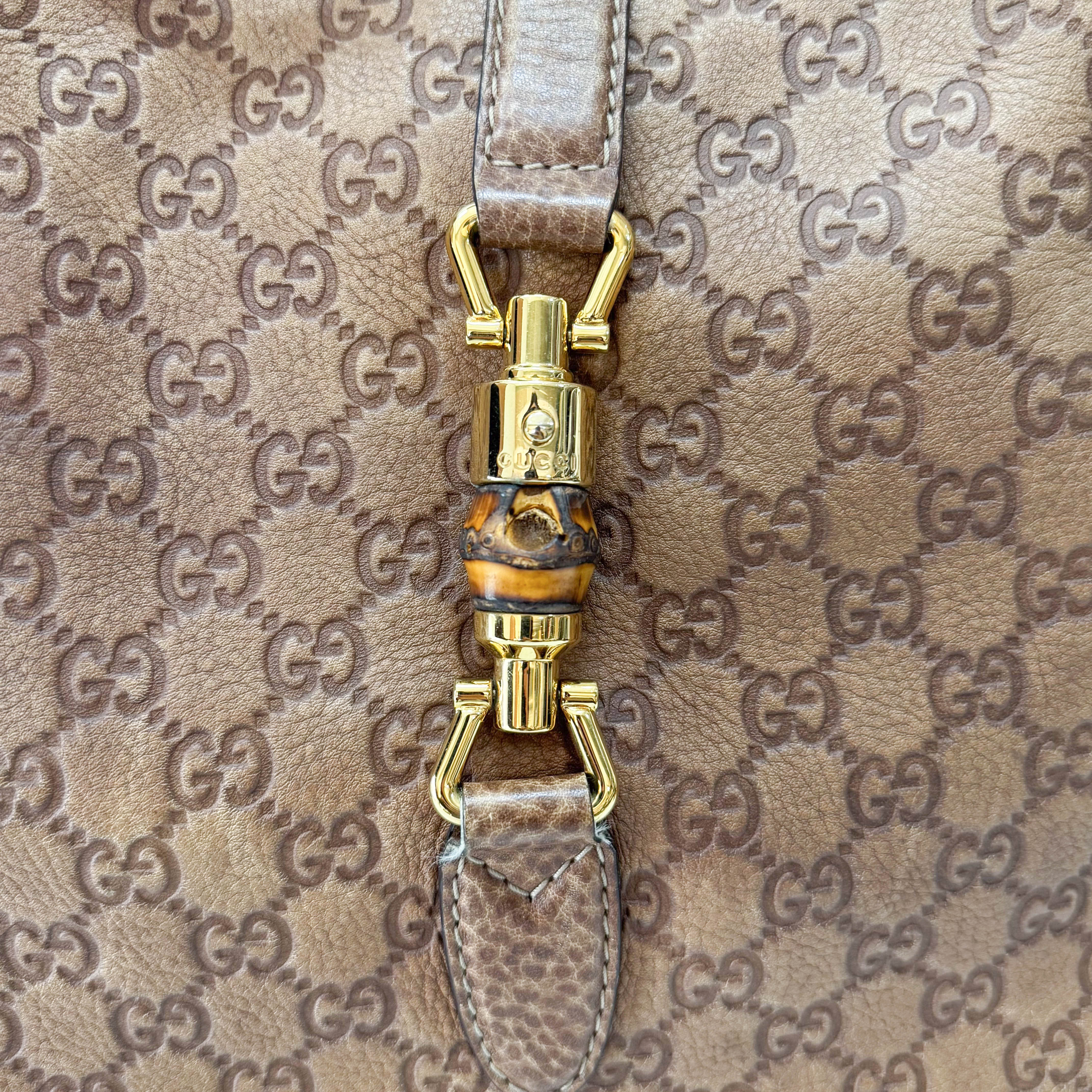 New Jackie Bamboo Guccissima Brown Calfskin Shoulder Bag