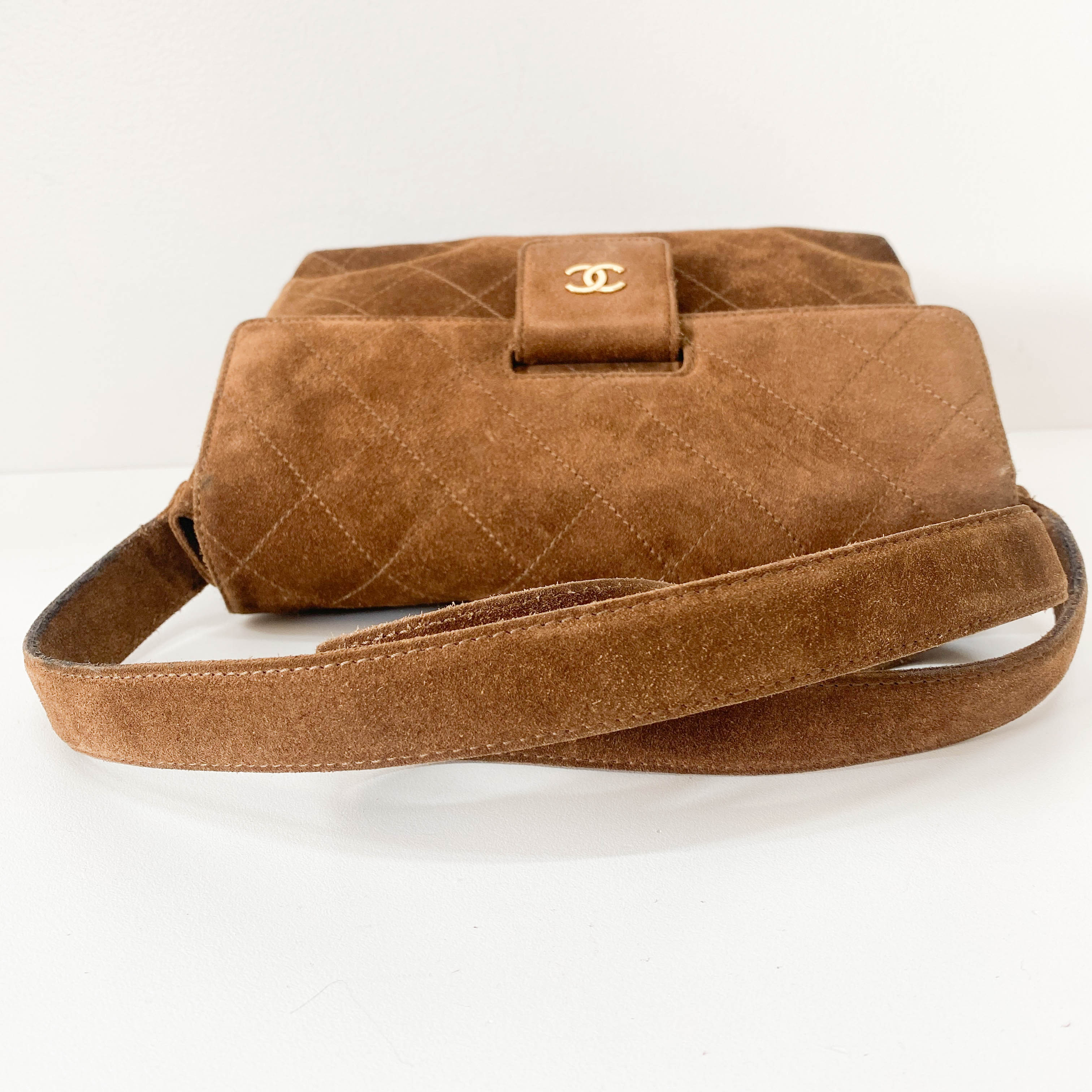 Matelasse Brown Suede One Shoulder Bag