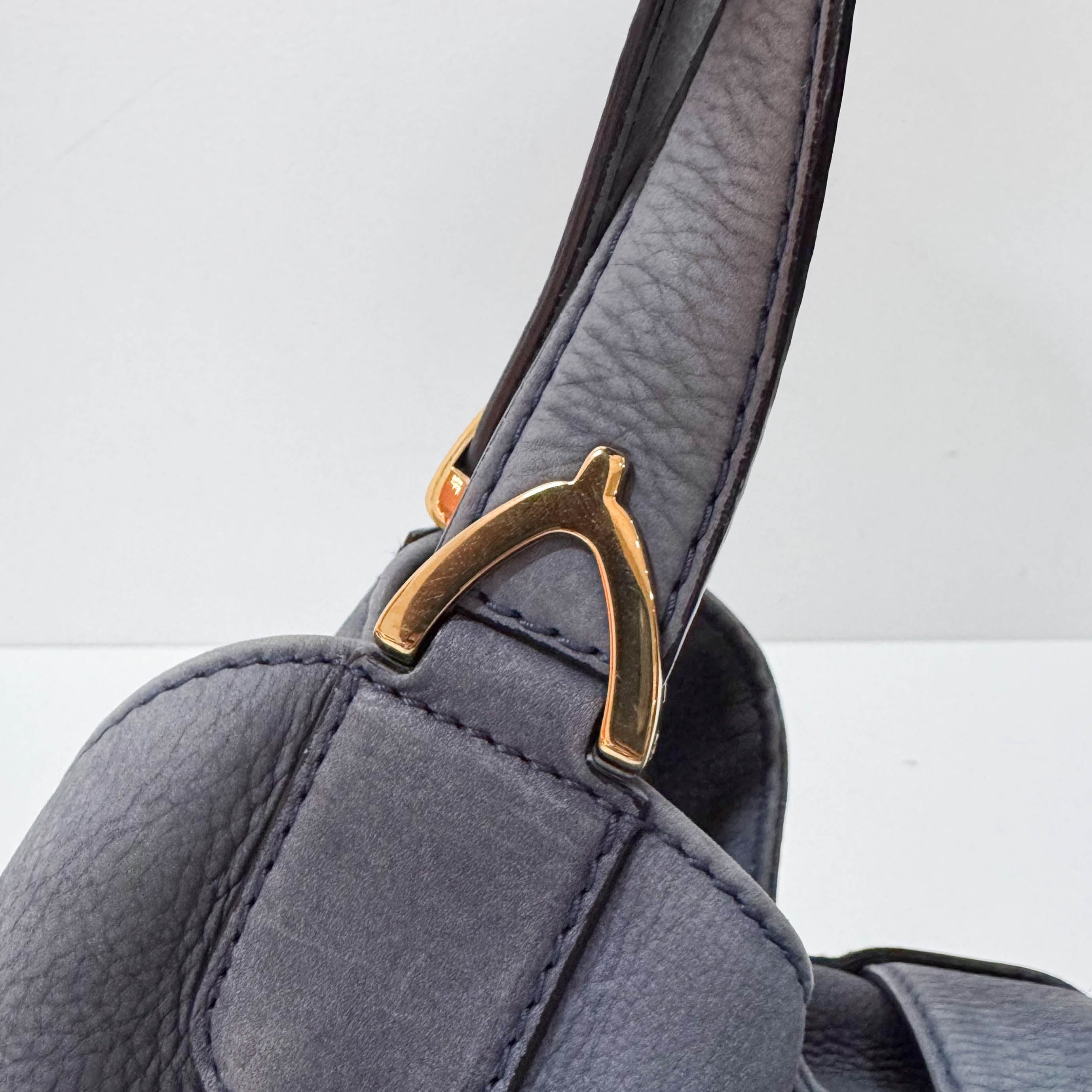 Stirrup Blue Leather Shoulder Bag