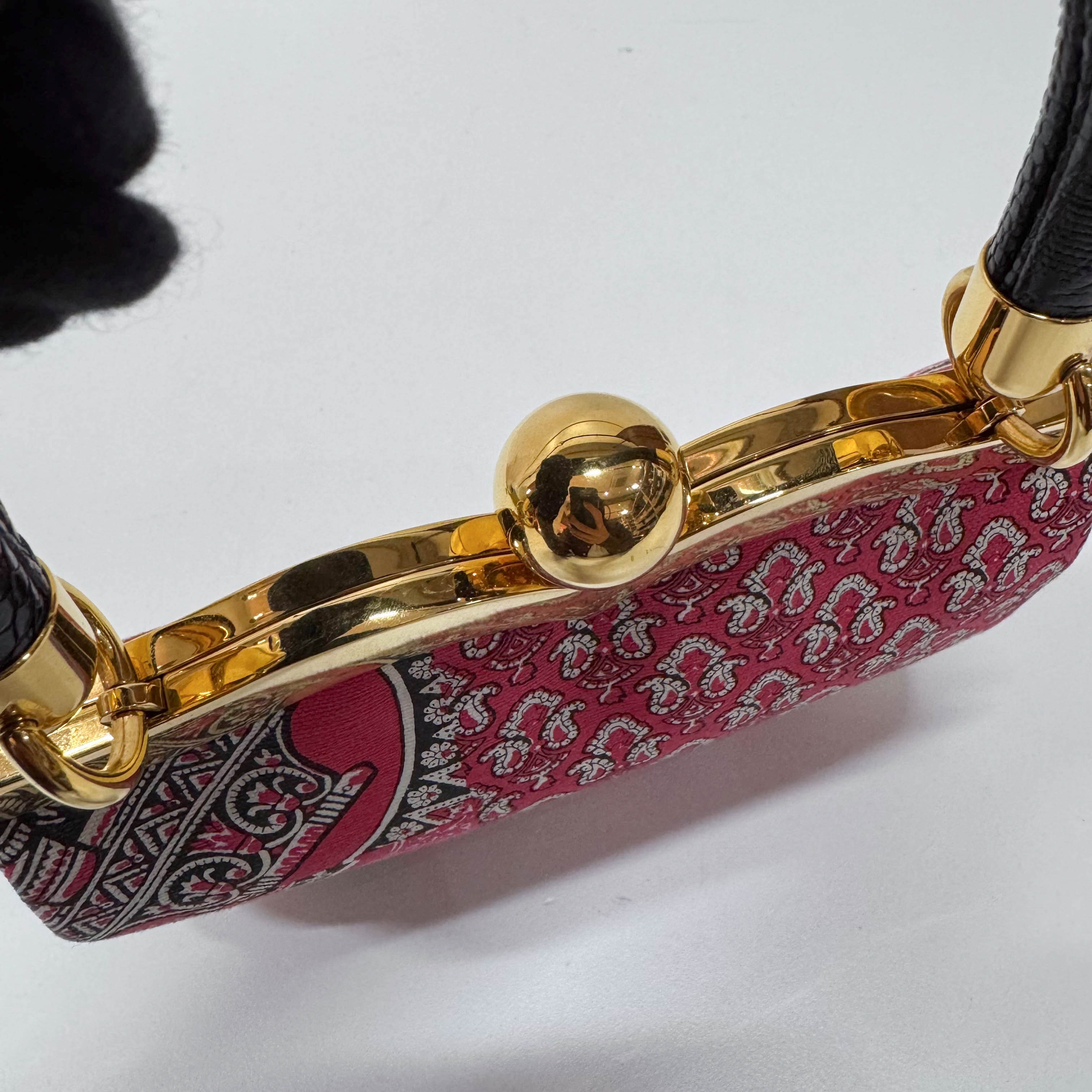 Mini Red Paisley-print Cotton Top Handle Bag