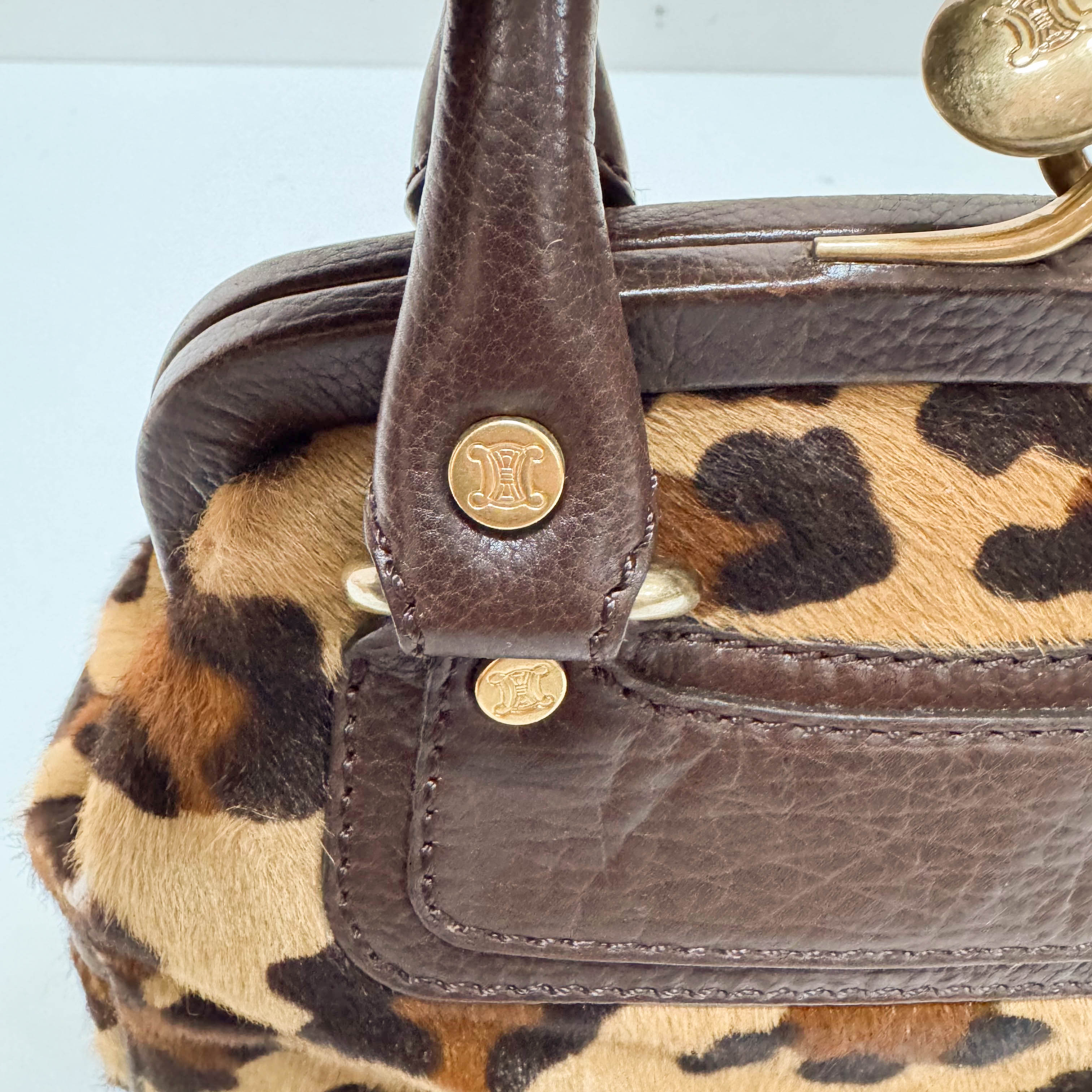Leopard Print Pony Hair Top Handle Bag