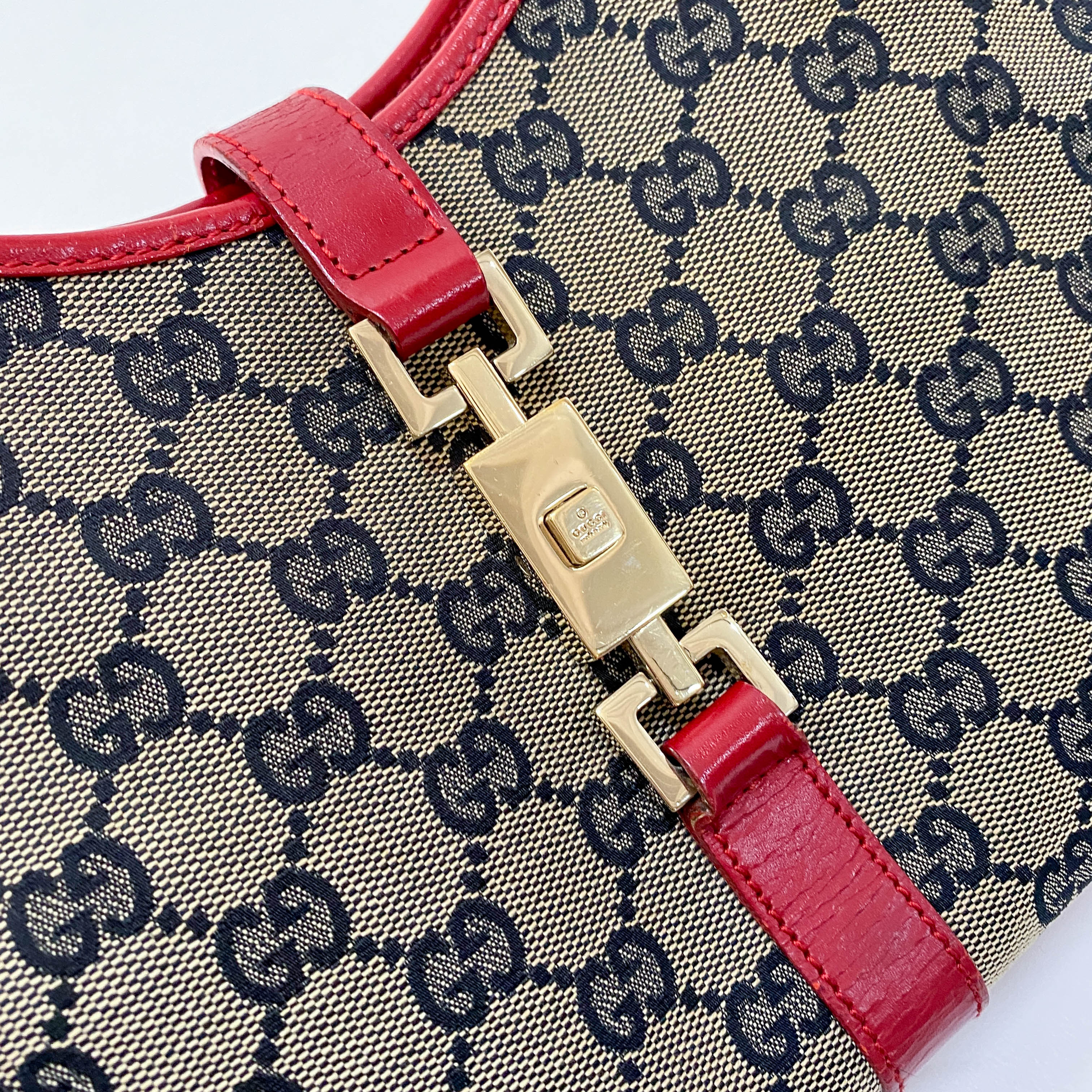 Jackie GG Supreme Brown Canvas & Red Leather Shoulder Bag