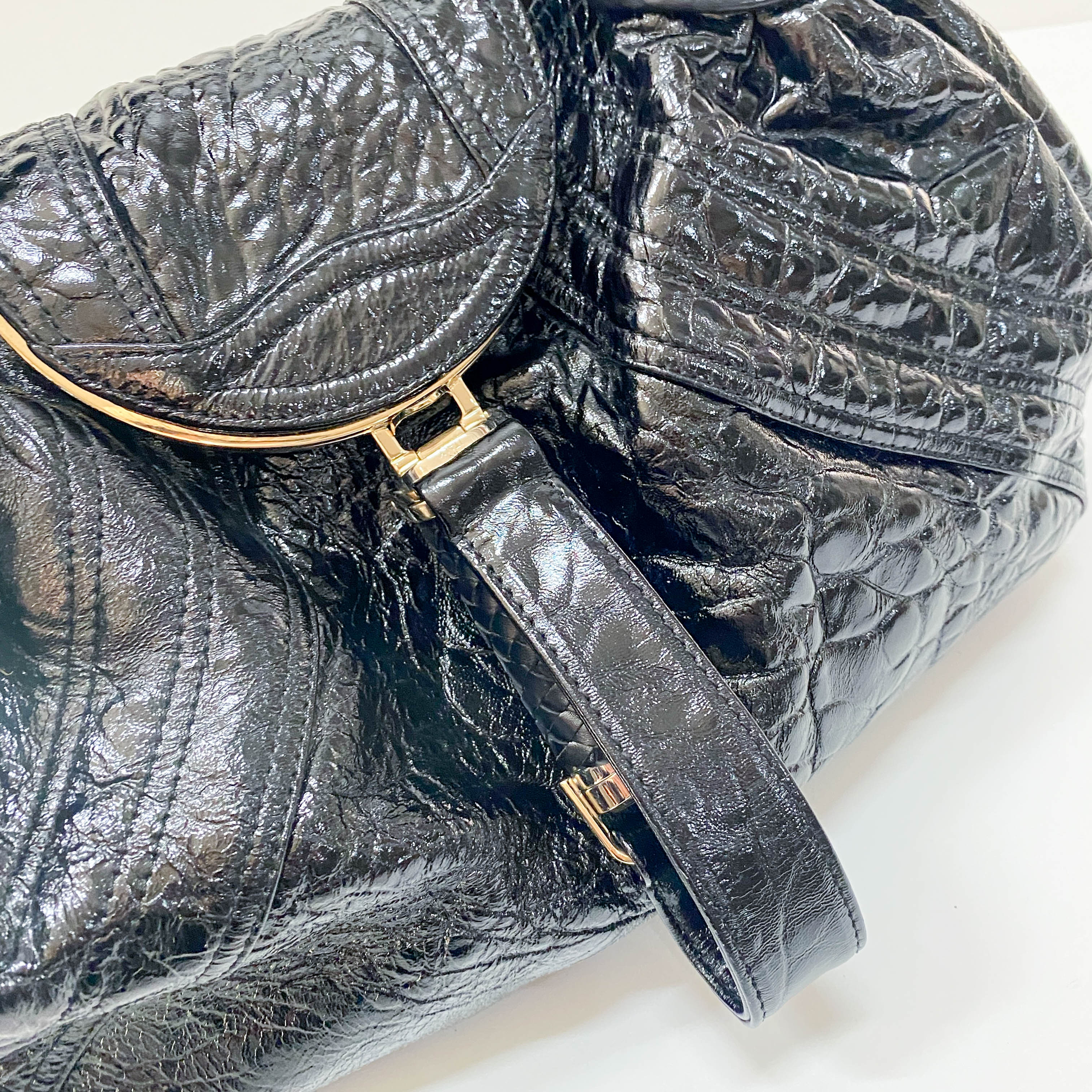 Spy Black Patent Leather Shoulder Bag