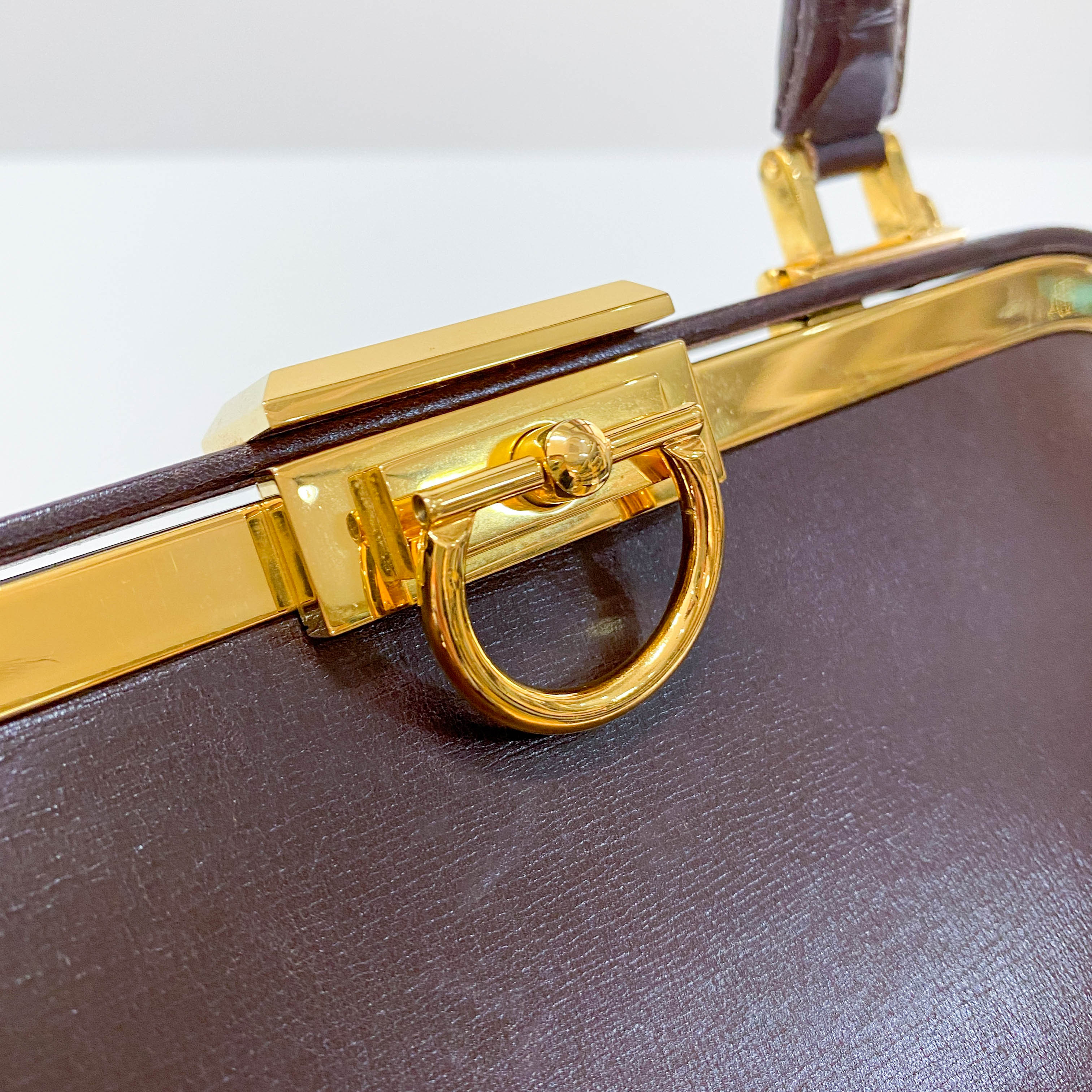 Brown Leather Top Handle Two Way Bag