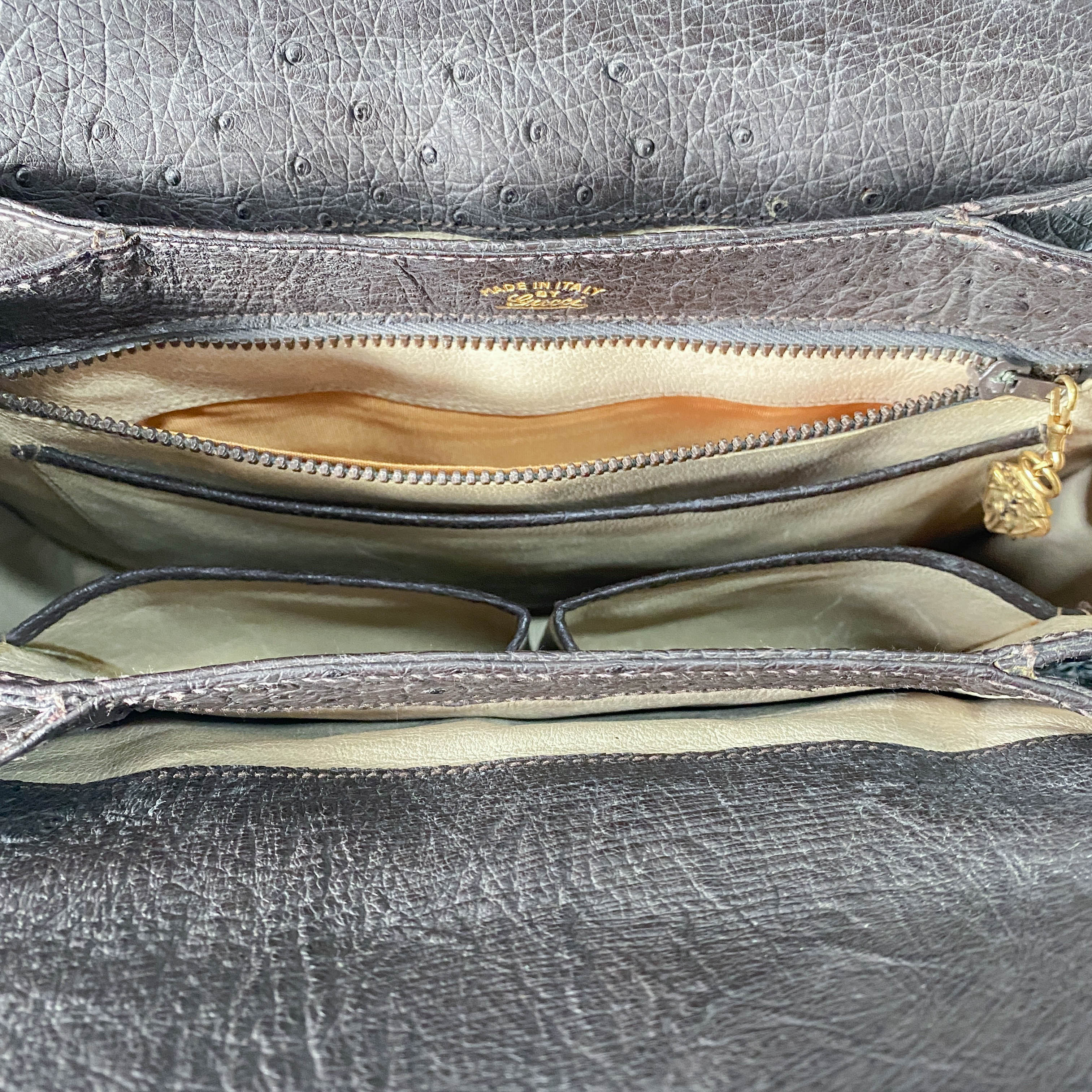 Top Lock Dark Brown Leather Handbag