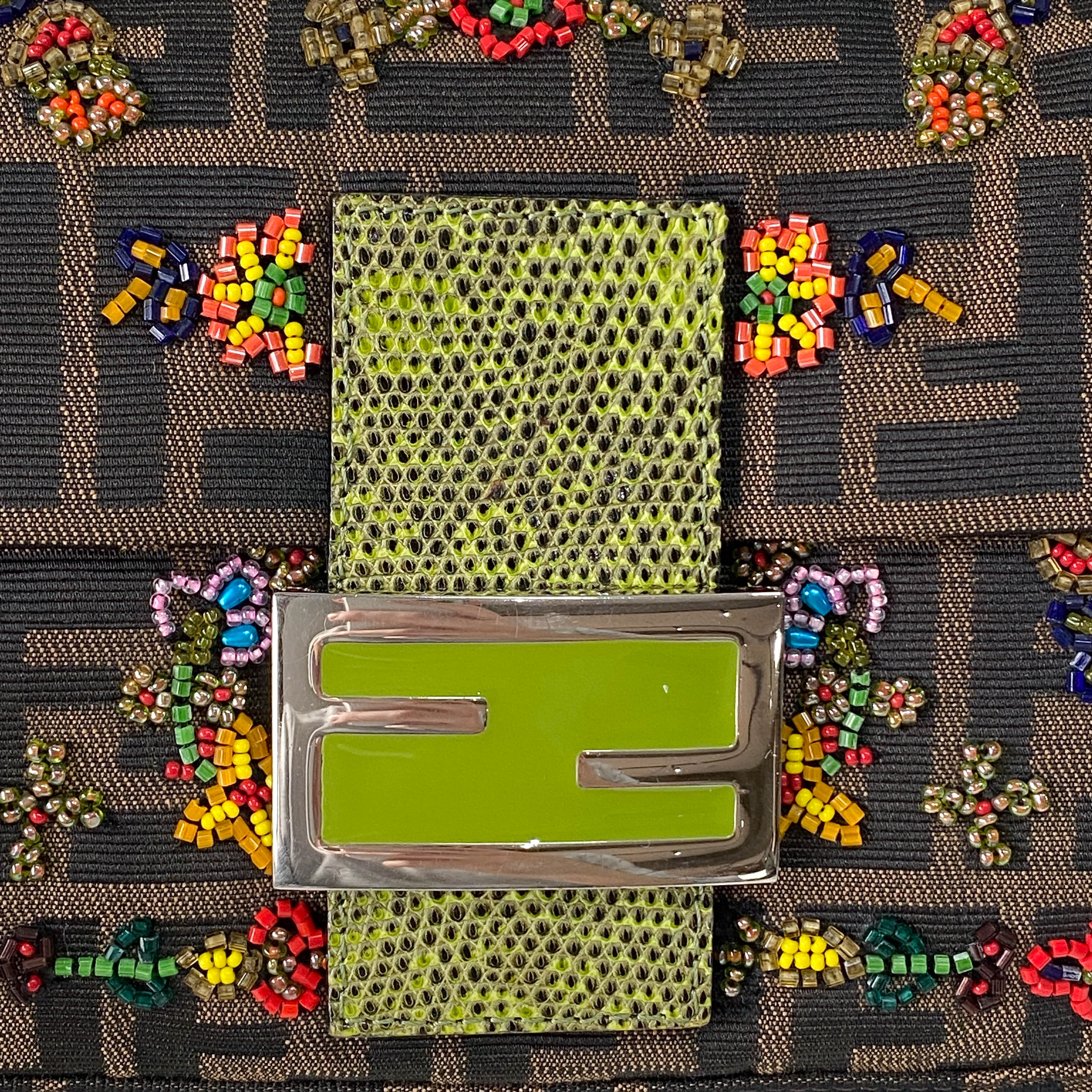 Zucca FF Design With Beads Baguette Shoulder Bag