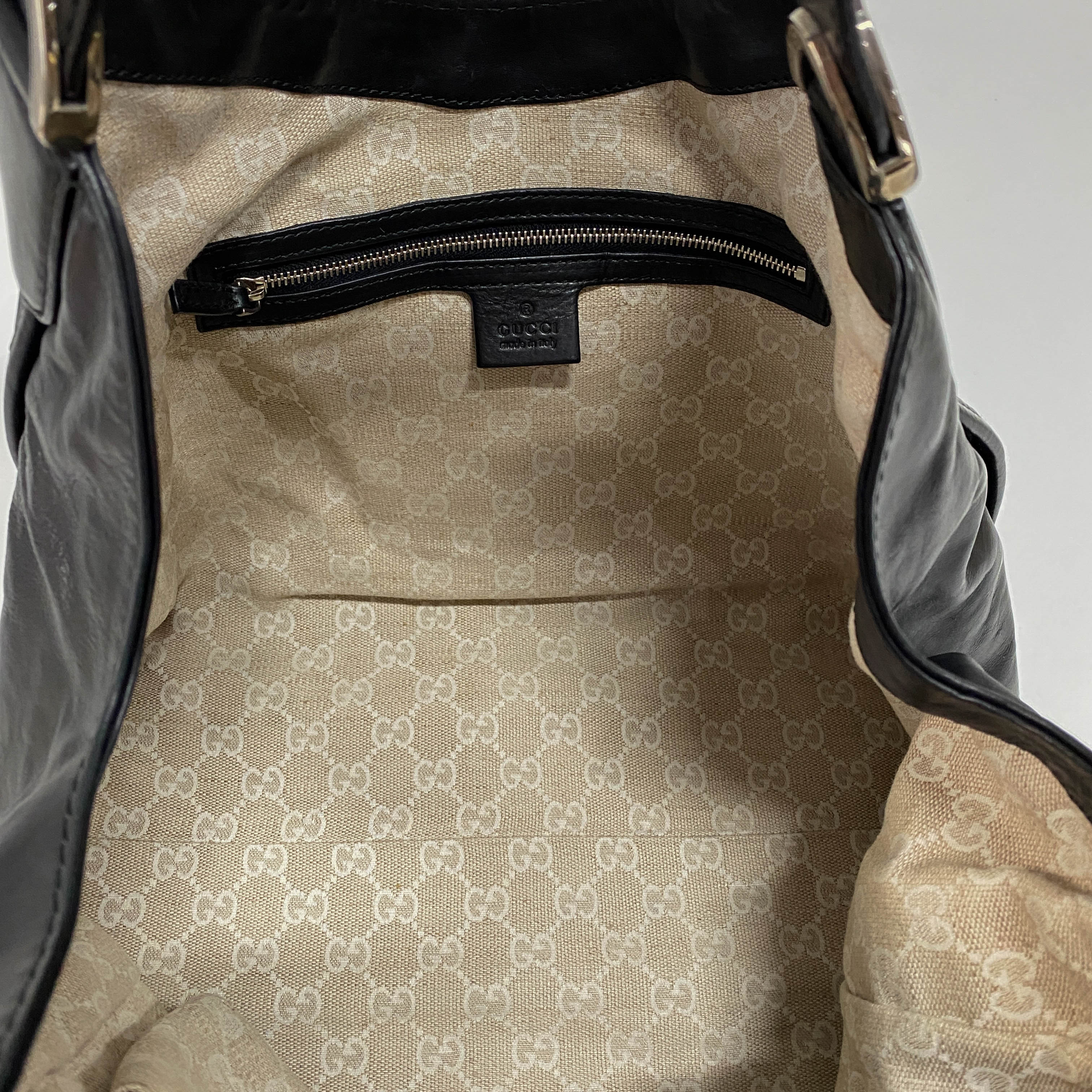 Horsebit Black Leather Shoulder Bag