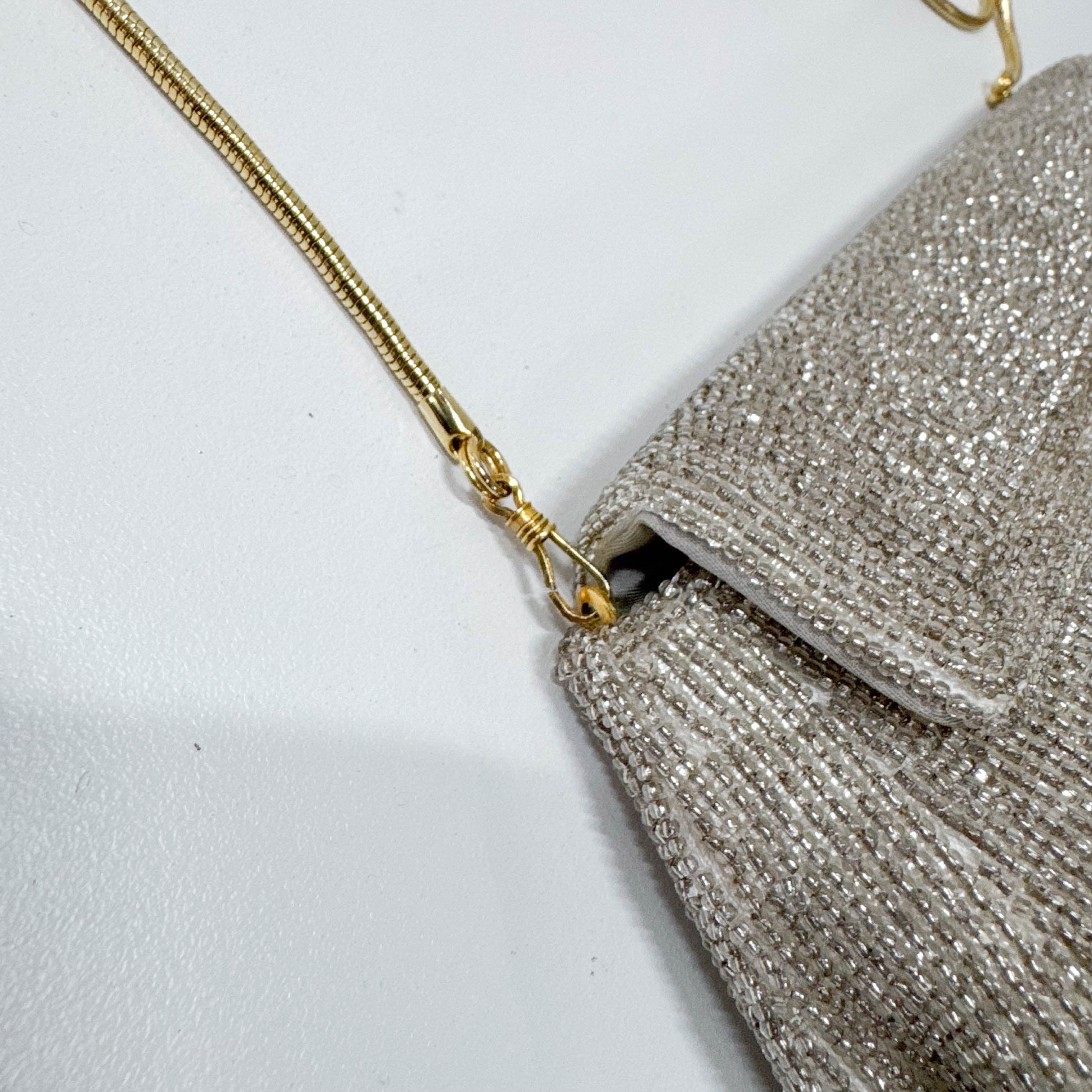 Vintage Silver Beaded Glod Chain Shoulder Bag