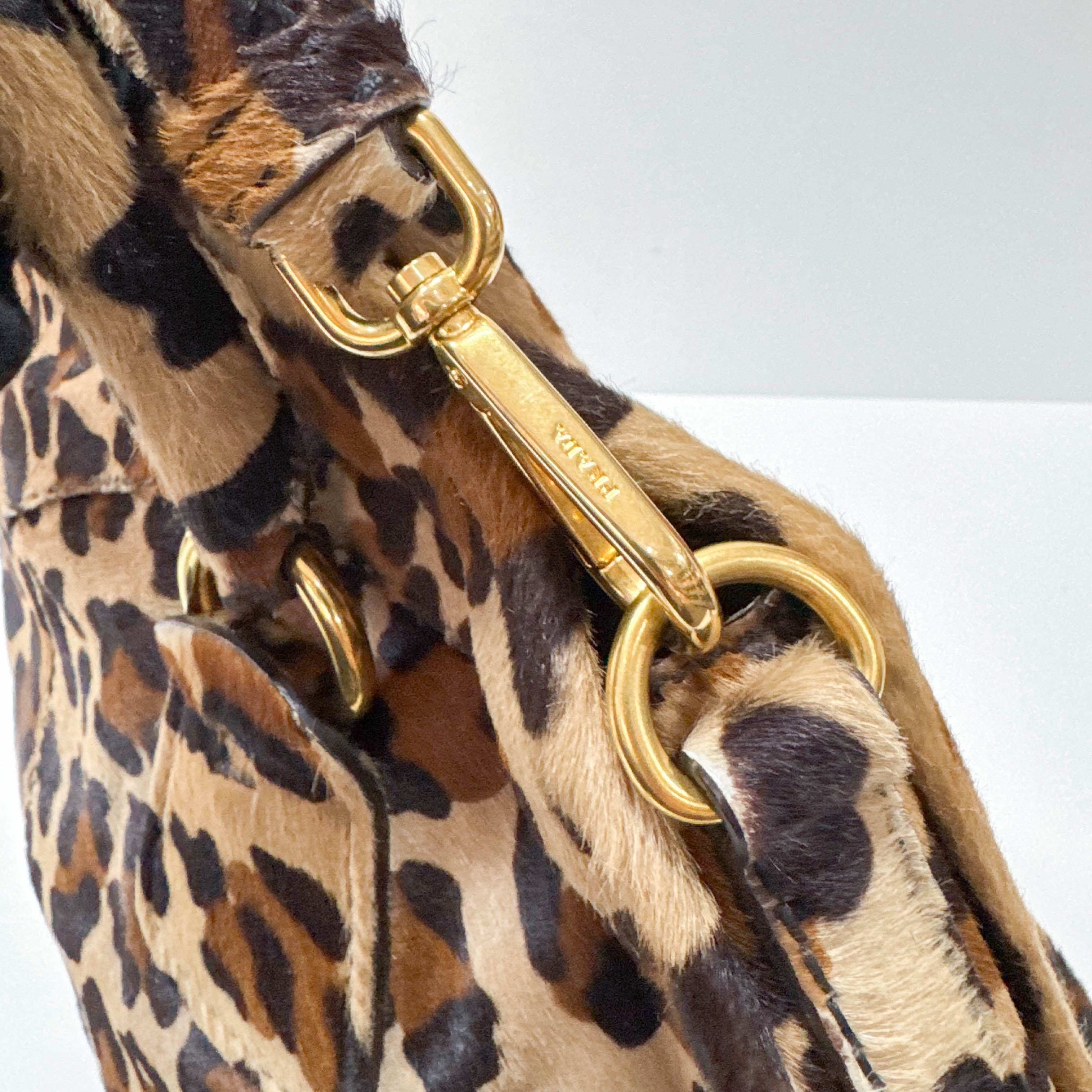 Leopard Print Brown Pony Hair Two Way Bag